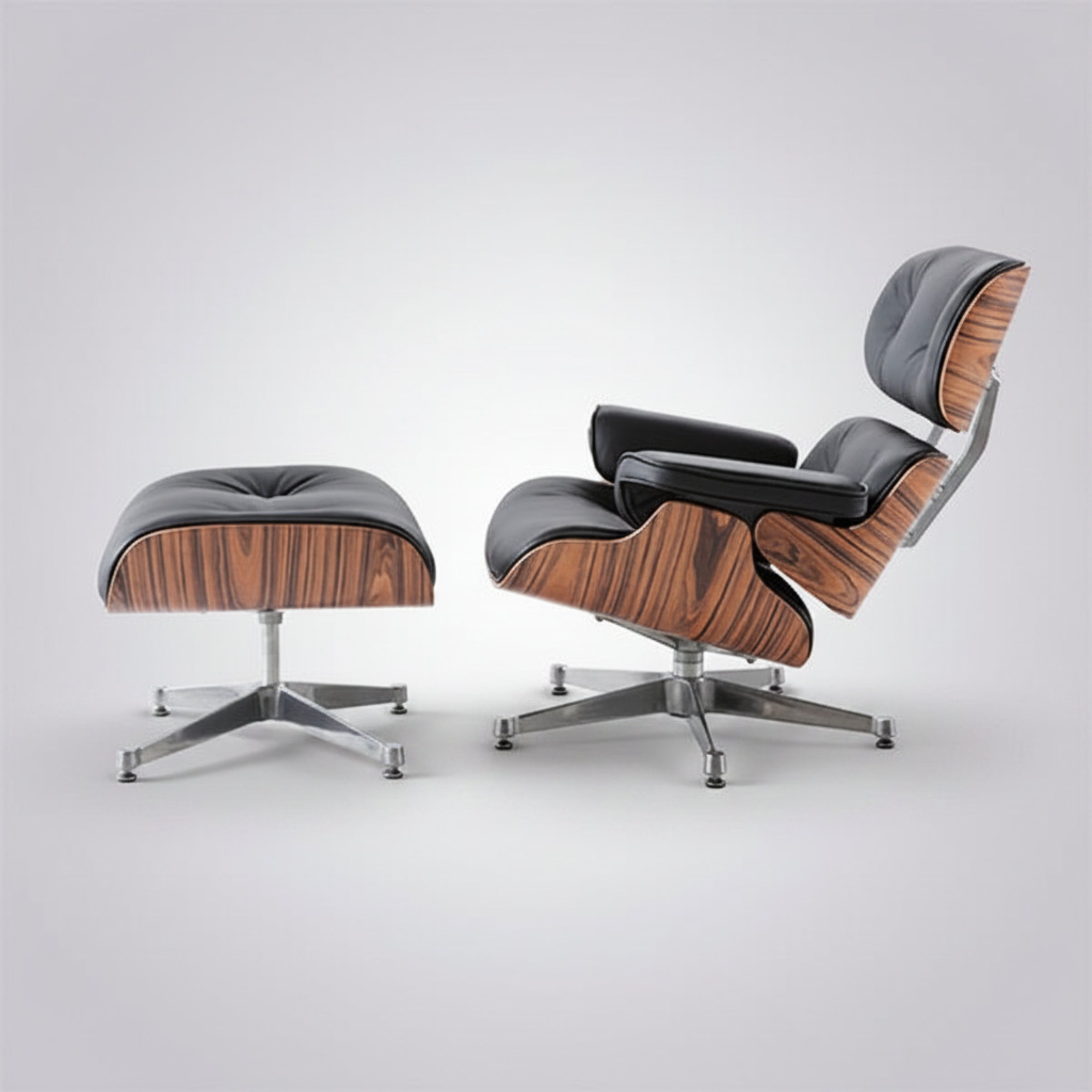 Charles Eames Inspired Iconic Style Lounge Chair & Ottoman - Rosewood & Tan Brown - Aura Furnitures