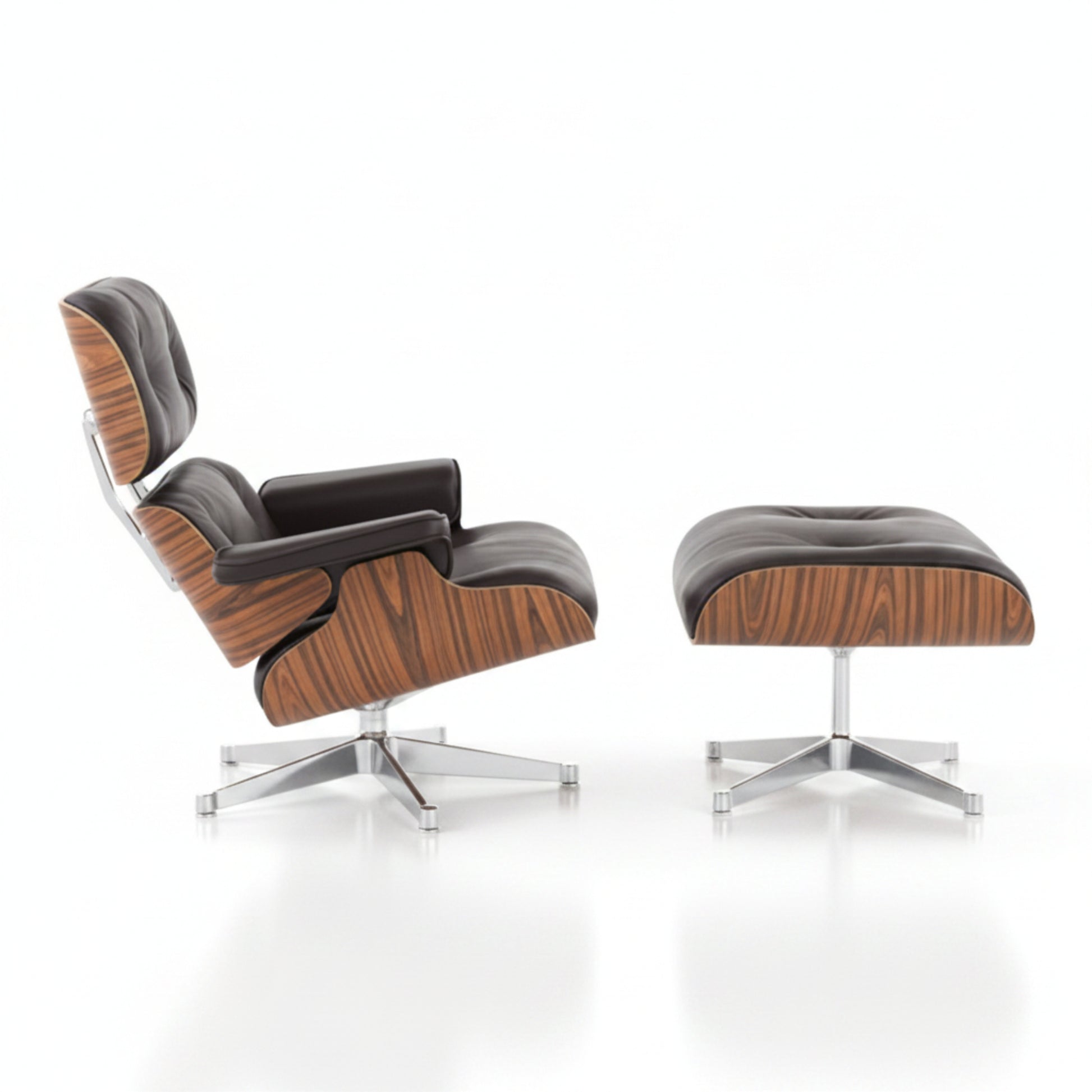 Charles Eames Inspired Iconic Style Lounge Chair & Ottoman - Rosewood & Tan Brown - Aura Furnitures