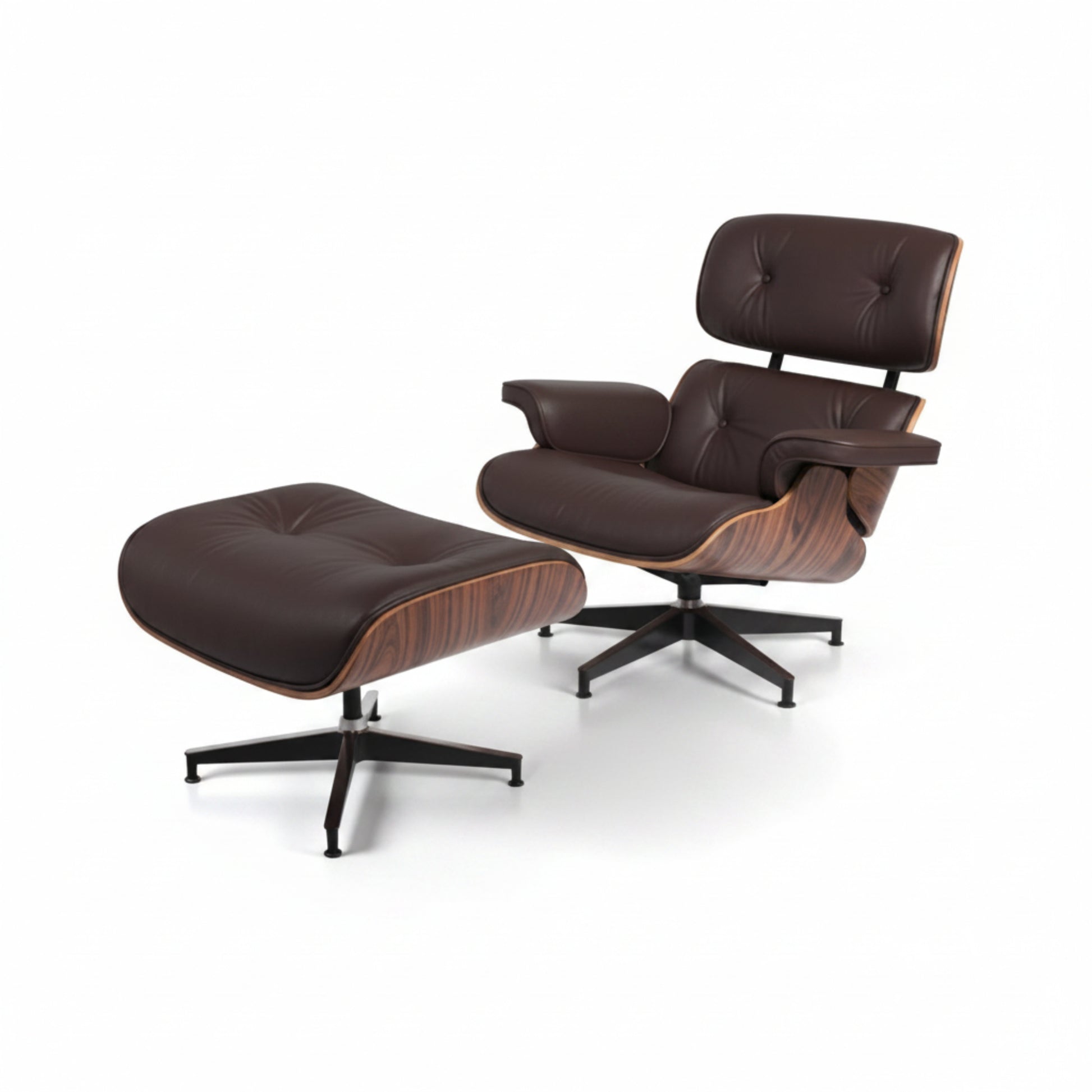 Charles Eames Inspired Iconic Style Lounge Chair & Ottoman - Rosewood & Tan Brown - Aura Furnitures