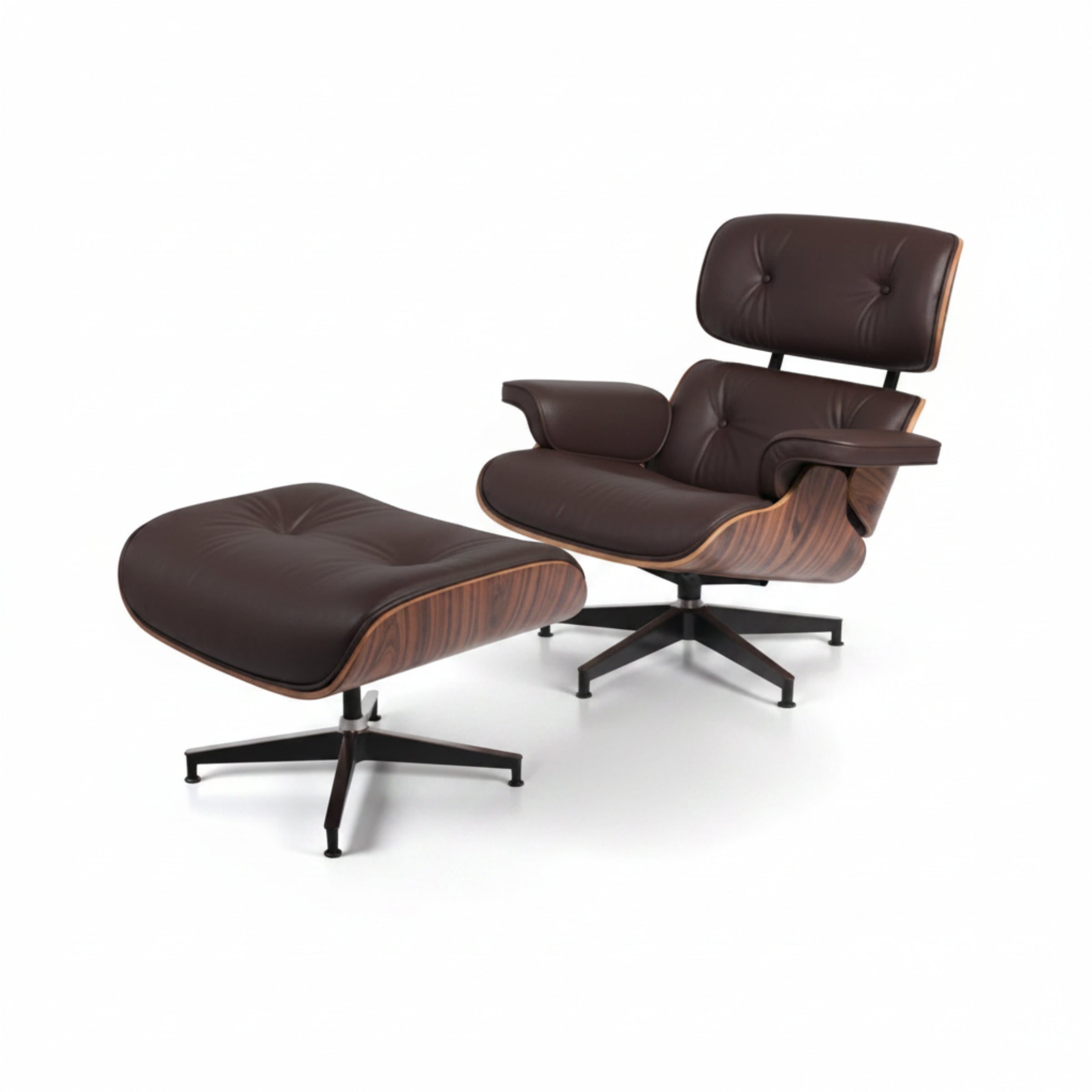 Charles Eames Inspired Iconic Style Lounge Chair & Ottoman - Rosewood & Tan Brown - Aura Furnitures