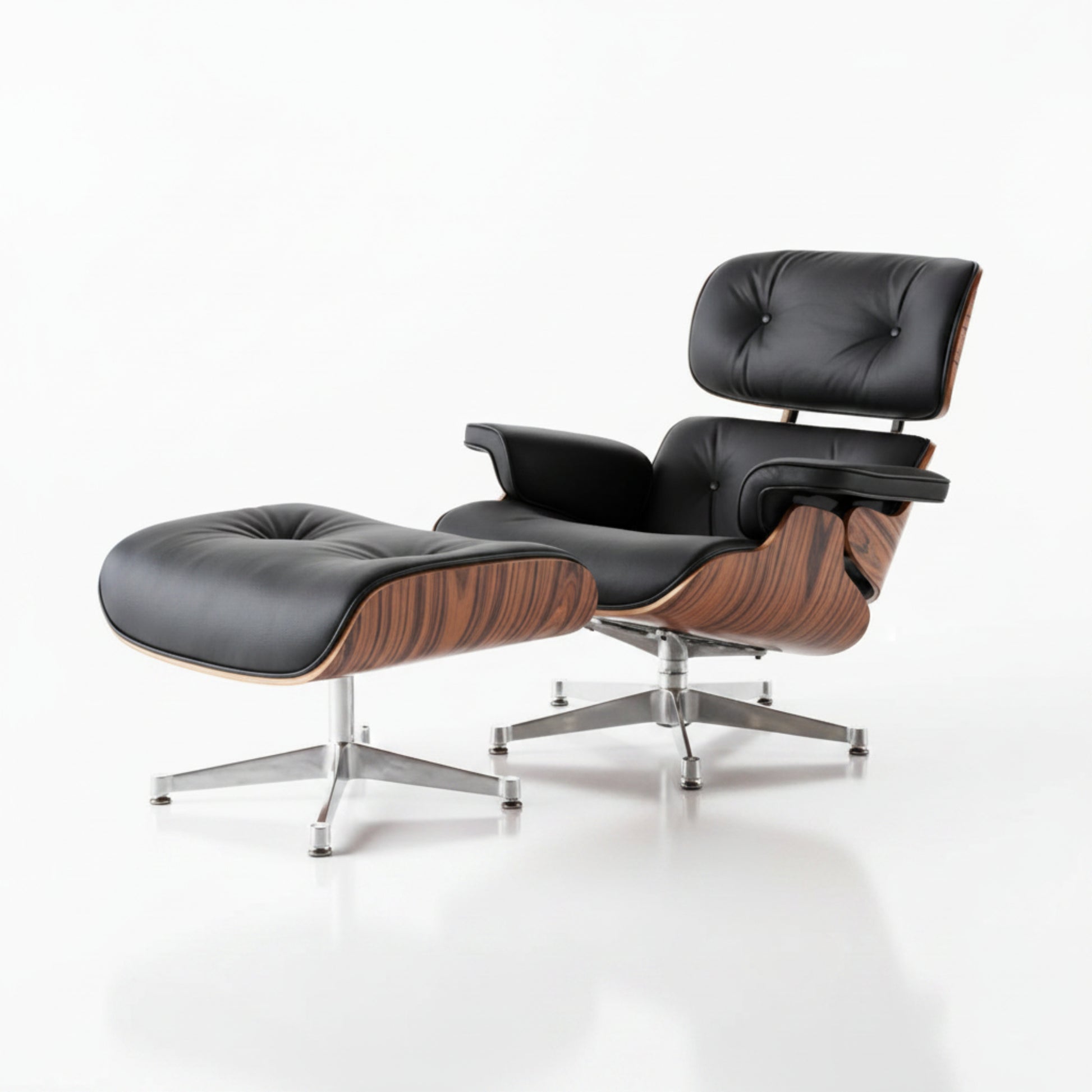 Charles Eames Inspired Iconic Style Lounge Chair & Ottoman - Rosewood & Tan Brown - Aura Furnitures