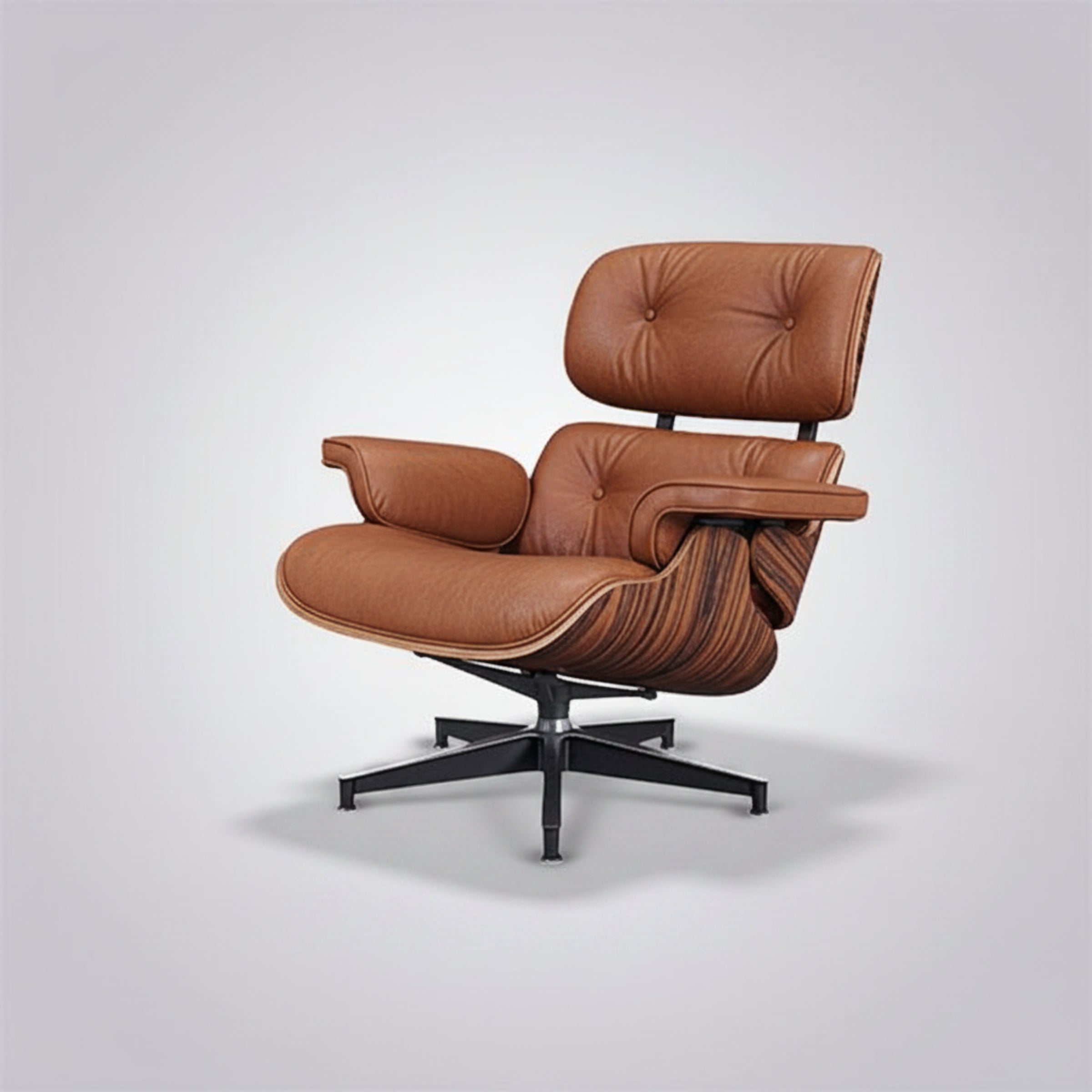 Charles Eames Inspired Iconic Style Lounge Chair & Ottoman - Rosewood & Tan Brown - Aura Furnitures