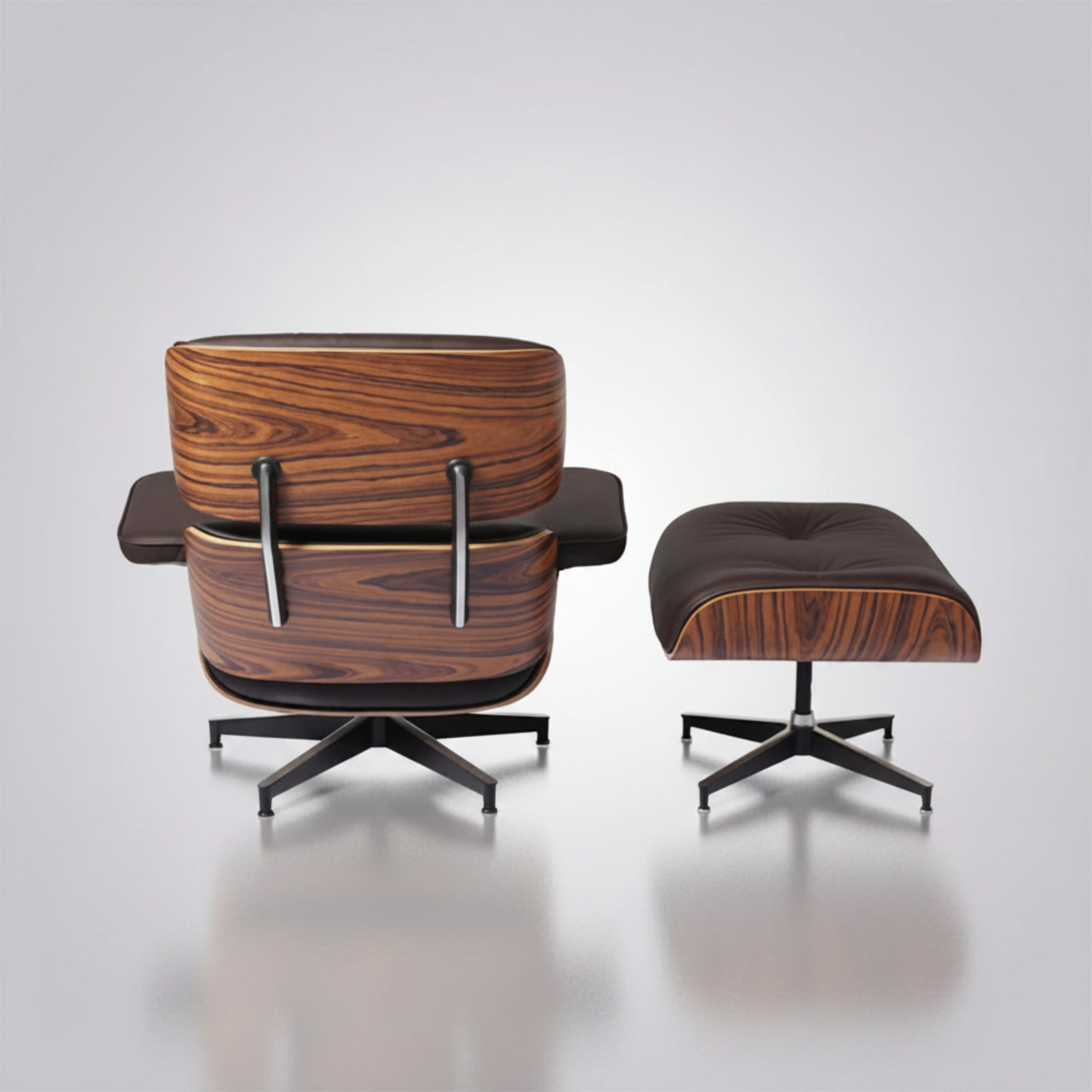 Charles Eames Inspired Iconic Style Lounge Chair & Ottoman - Rosewood & Tan Brown - Aura Furnitures