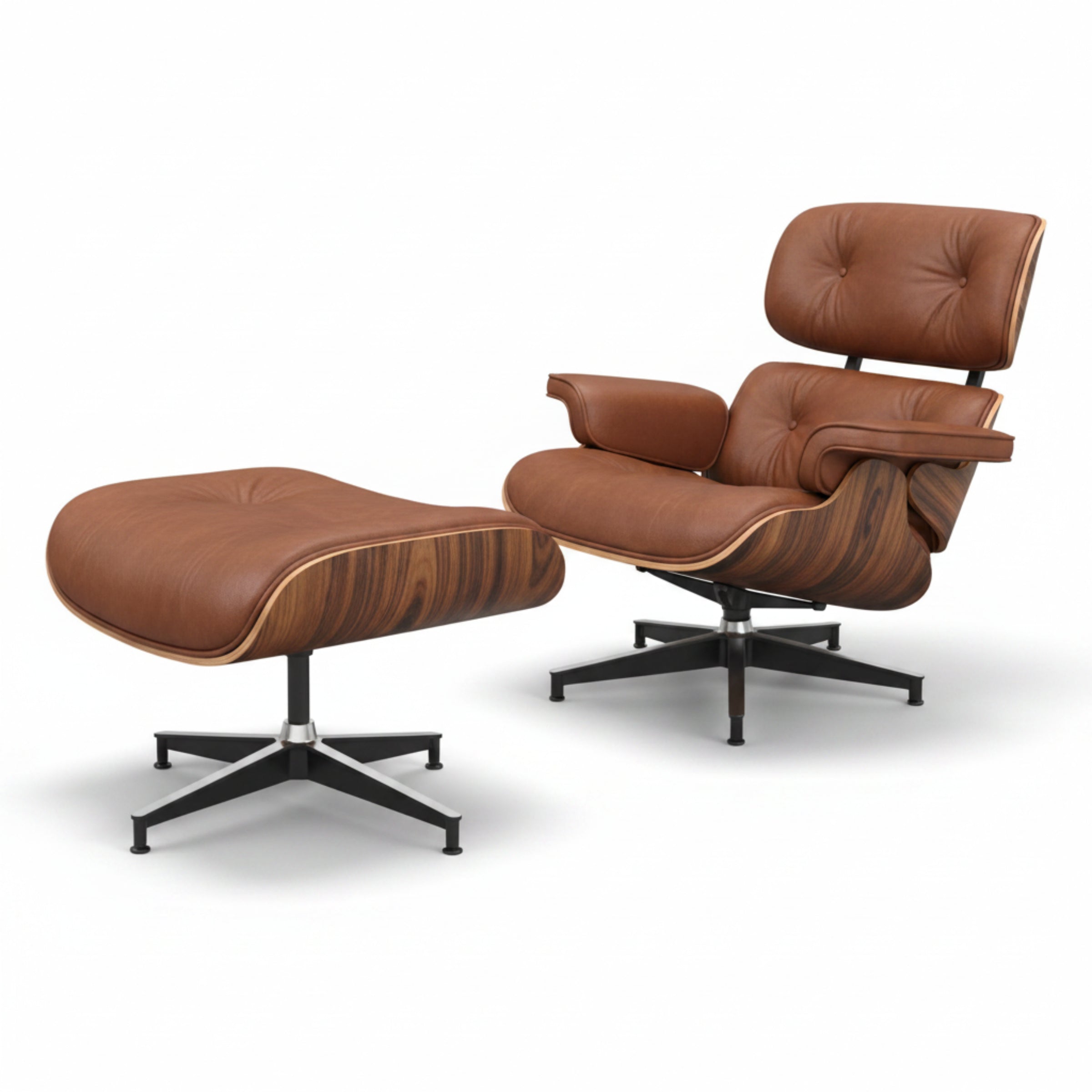 Charles Eames Inspired Iconic Style Lounge Chair & Ottoman - Rosewood & Tan Brown - Aura Furnitures