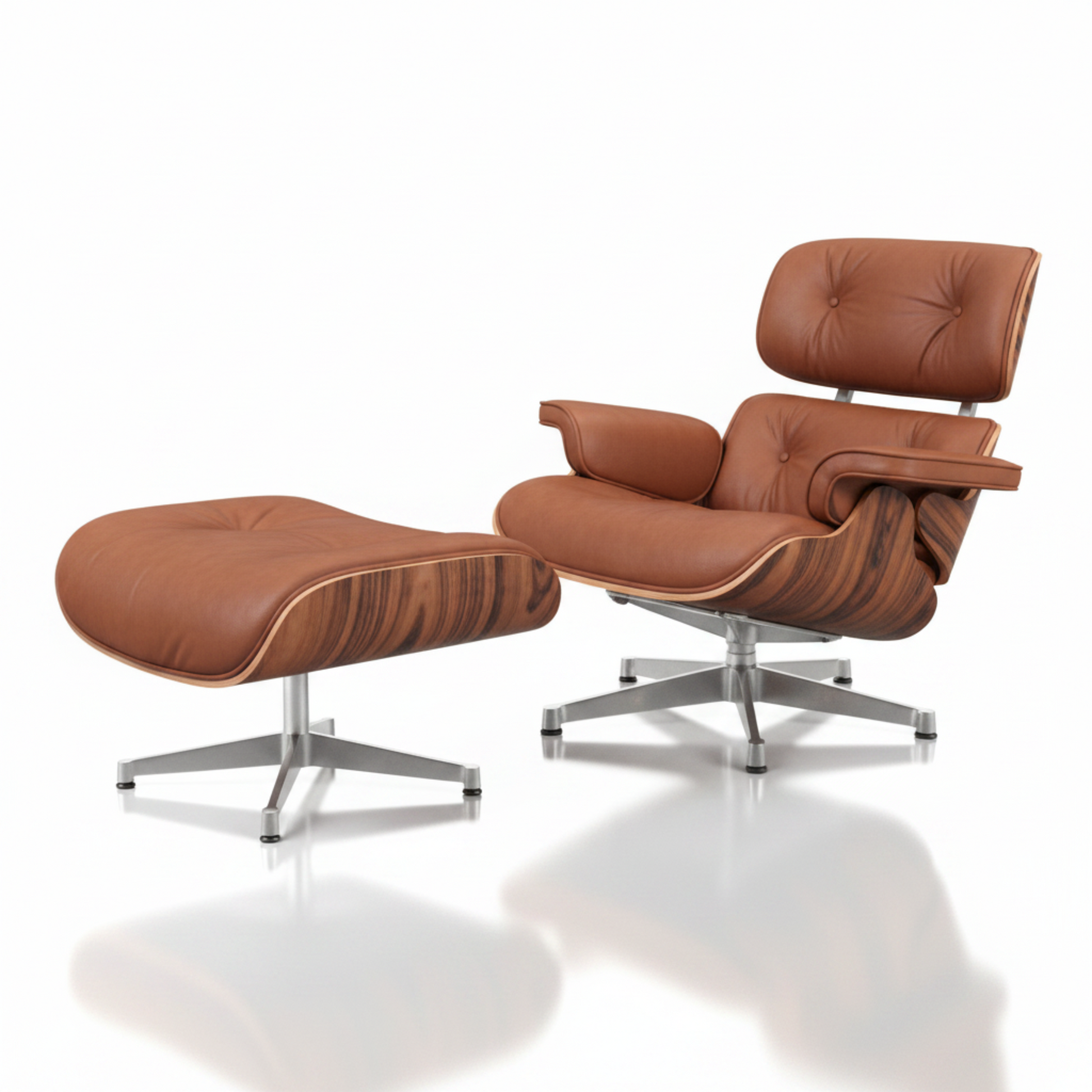 Charles Eames Inspired Iconic Style Lounge Chair & Ottoman - Rosewood & Tan Brown - Aura Furnitures