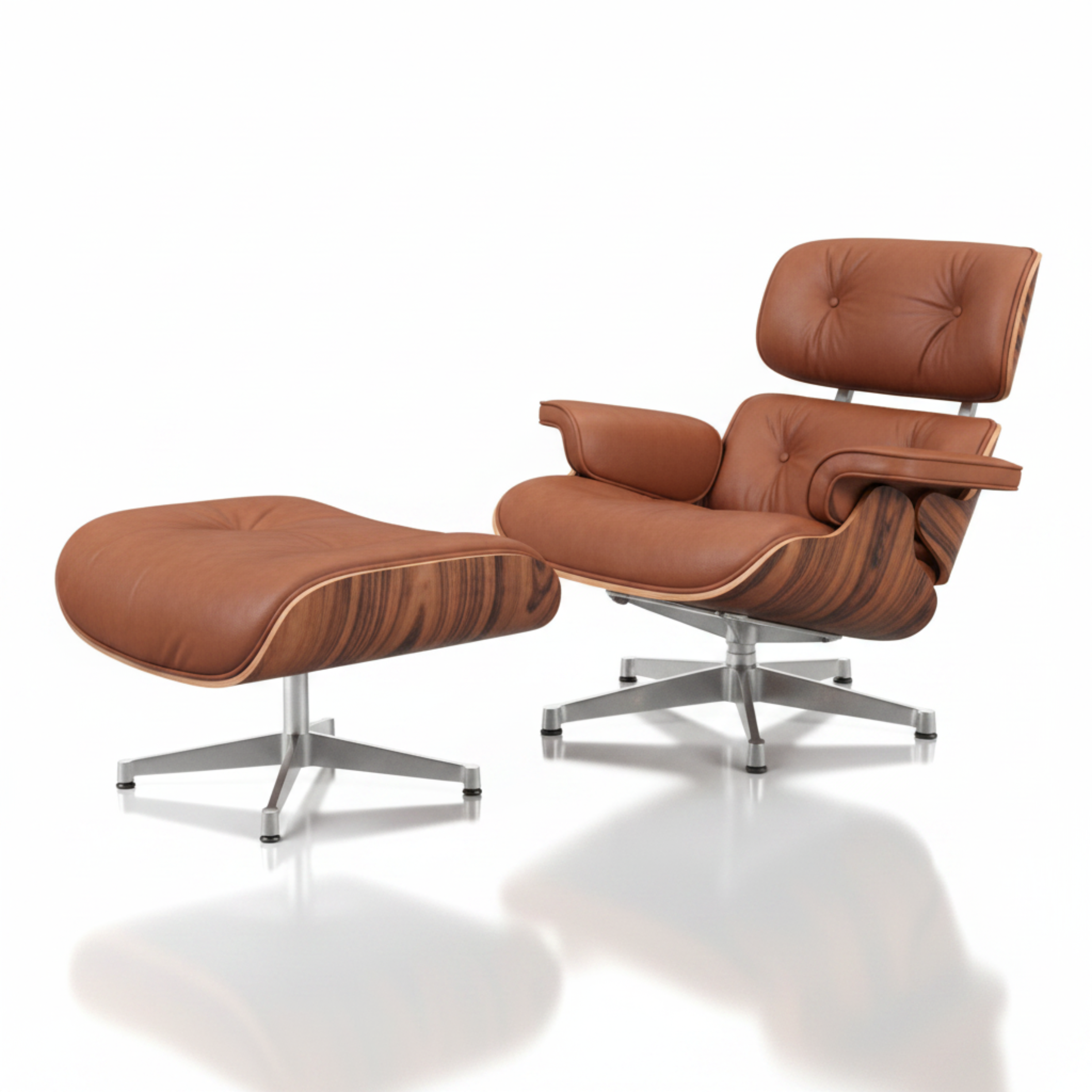 Charles Eames Inspired Iconic Style Lounge Chair & Ottoman - Rosewood & Tan Brown - Aura Furnitures