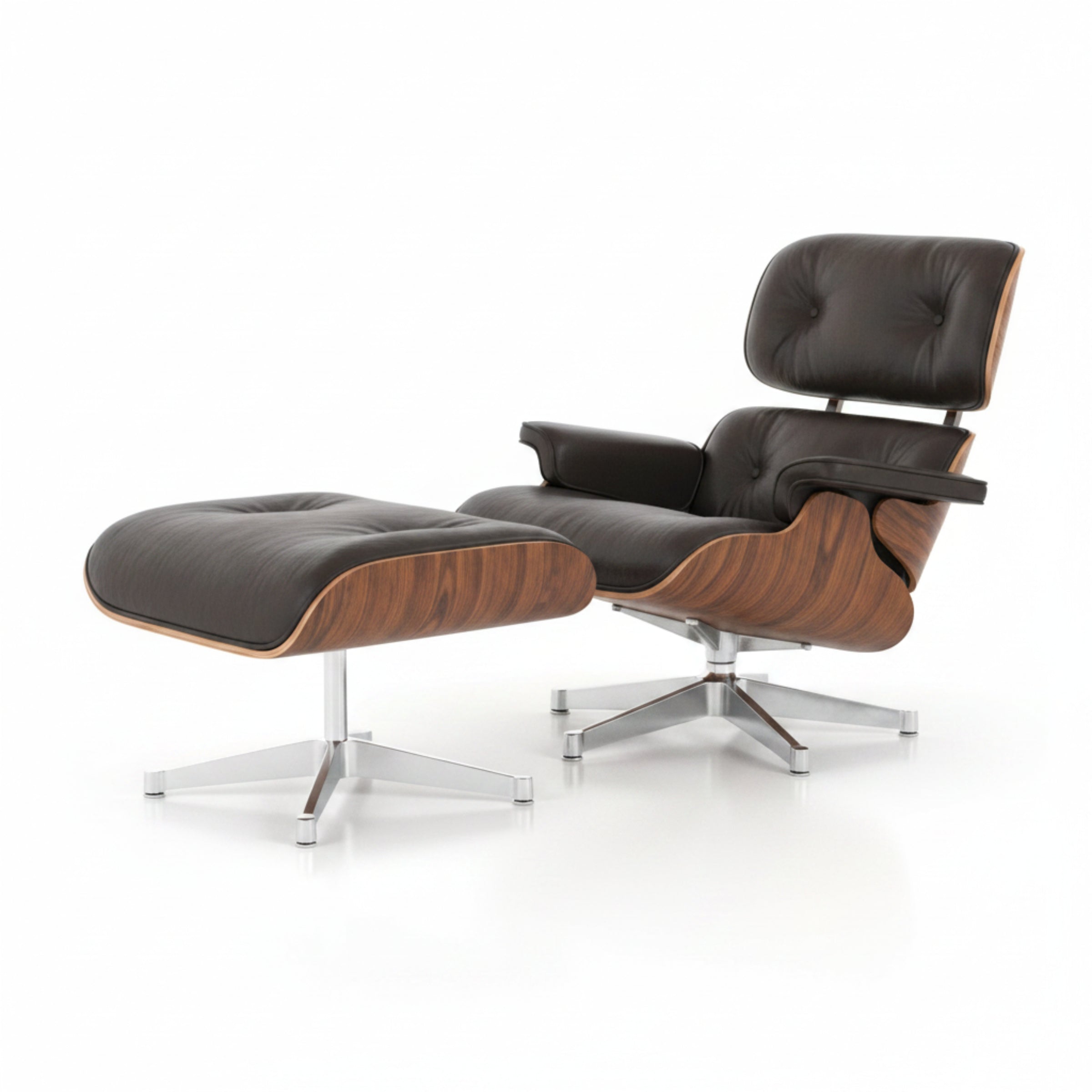 Charles Eames Inspired Iconic Style Lounge Chair & Ottoman - Rosewood & Tan Brown - Aura Furnitures
