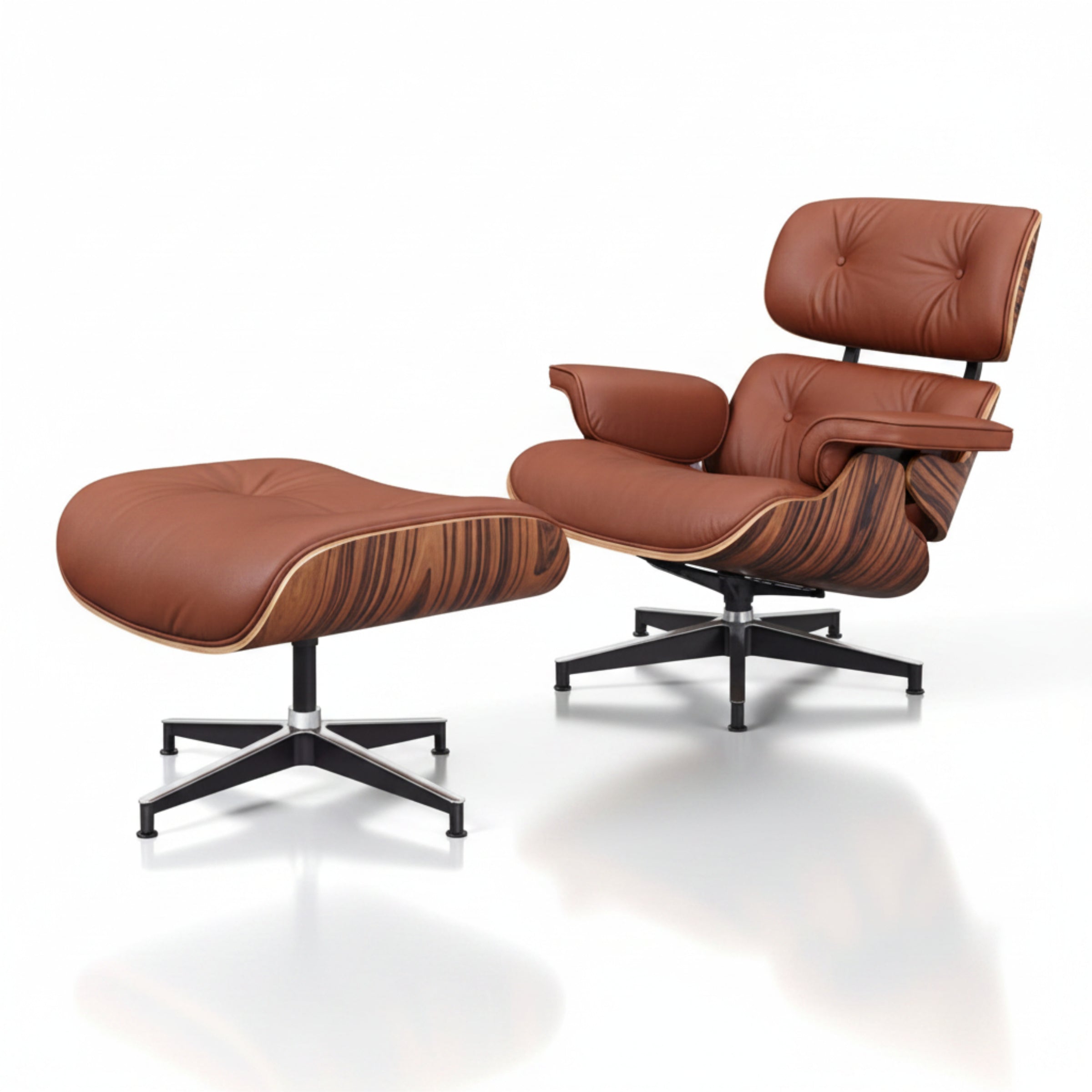 Charles Eames Inspired Iconic Style Lounge Chair & Ottoman - Rosewood & Tan Brown - Aura Furnitures