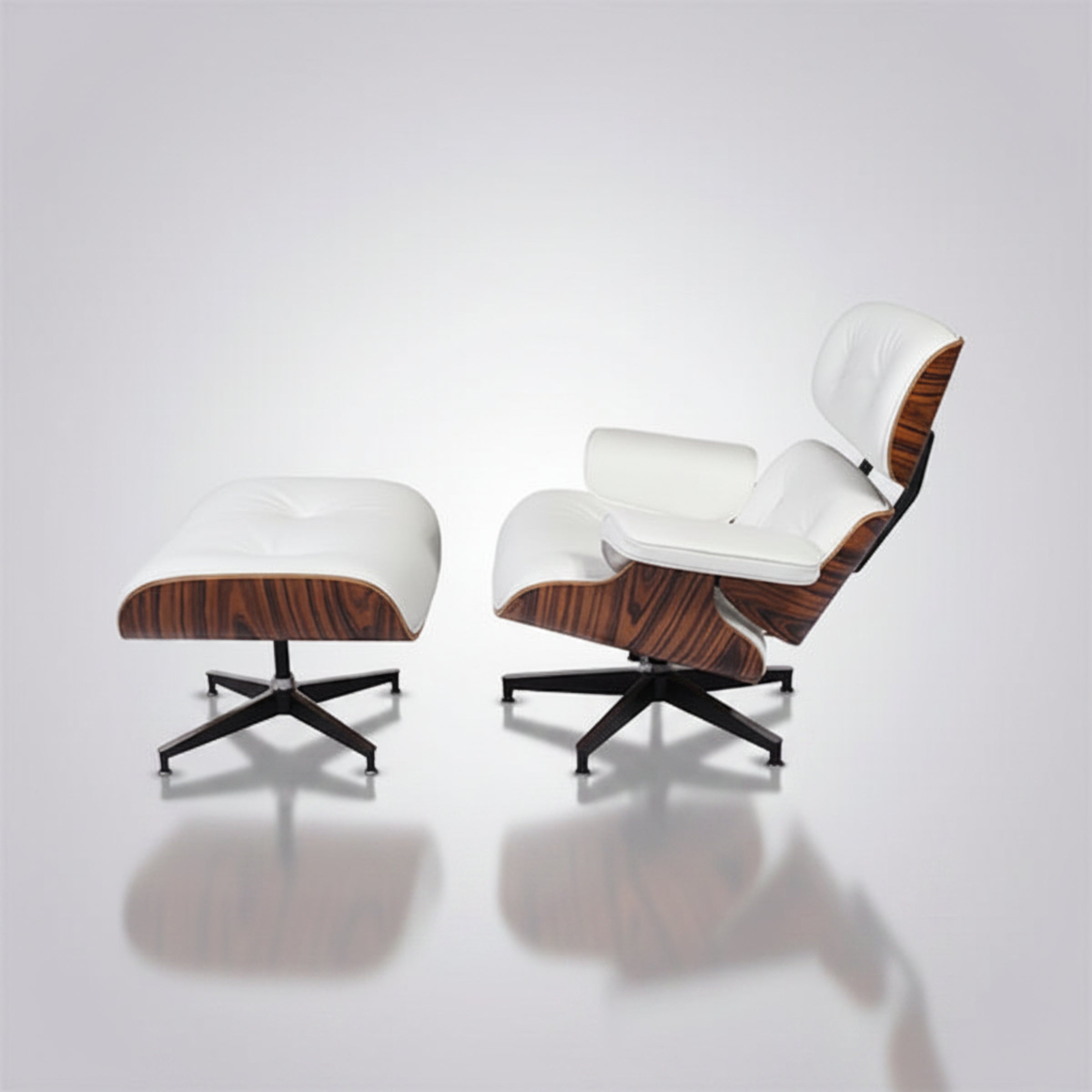 Charles Eames Inspired Iconic Style Lounge Chair & Ottoman - Rosewood & Tan Brown - Aura Furnitures
