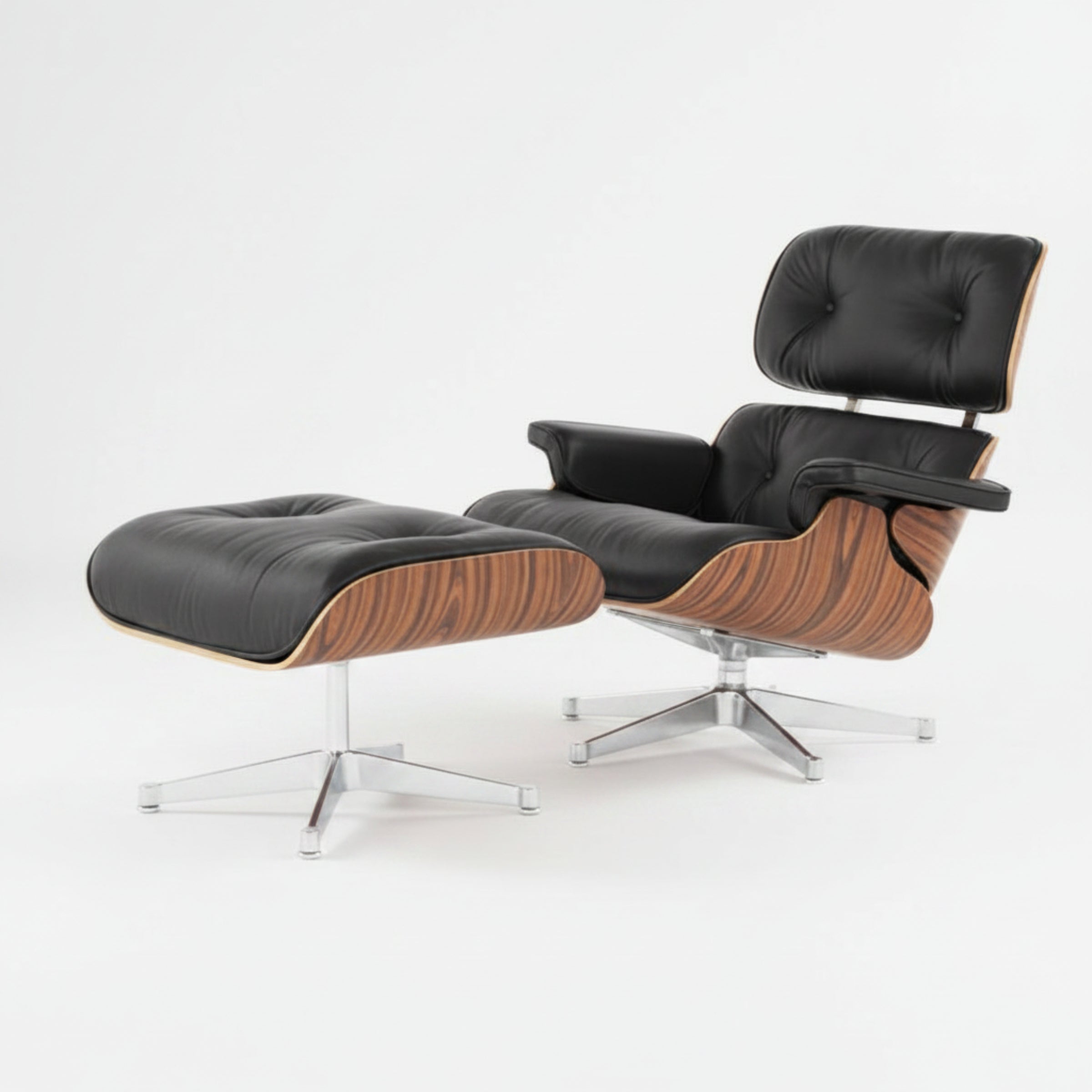 Charles Eames Inspired Iconic Style Lounge Chair & Ottoman - Rosewood & Tan Brown - Aura Furnitures