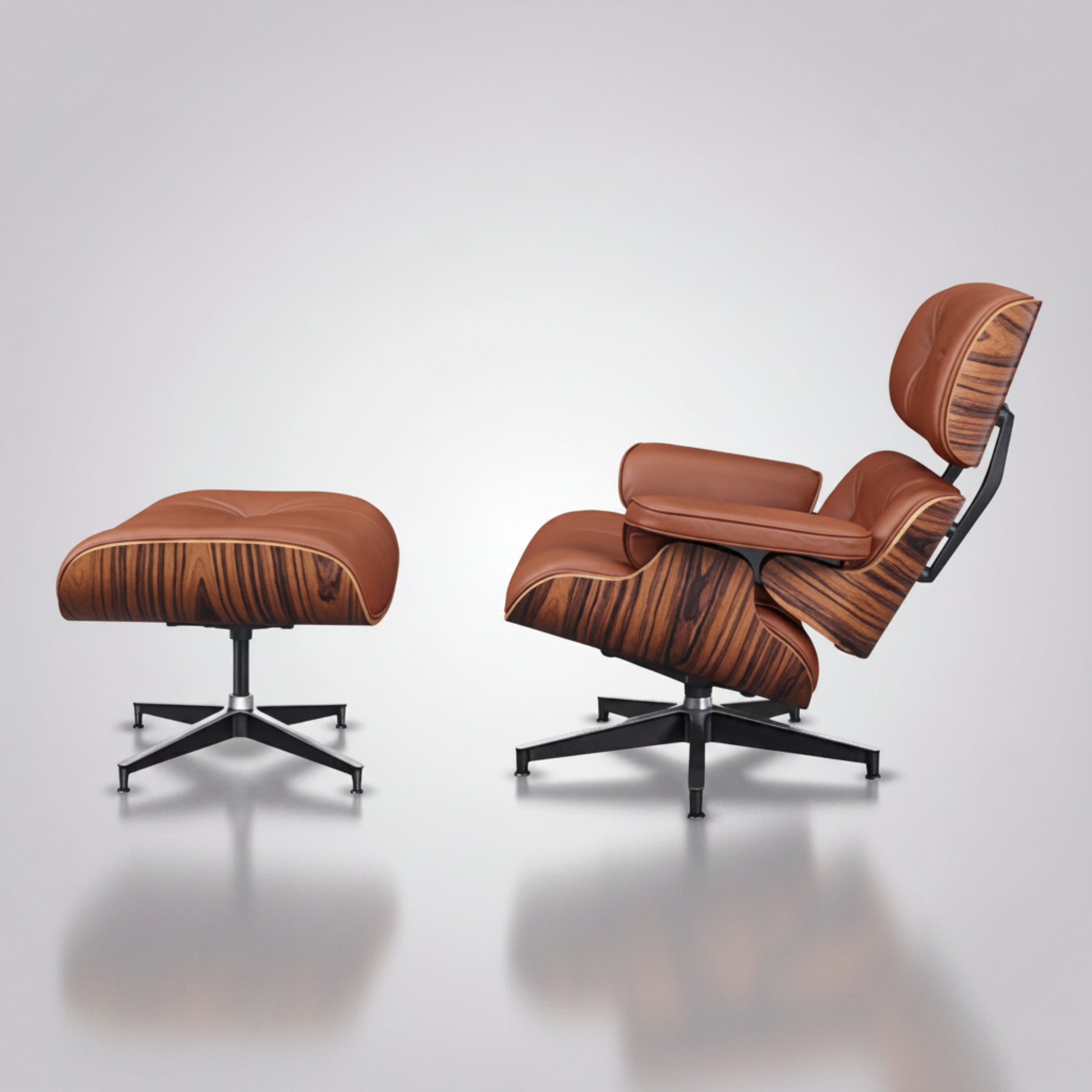 Charles Eames Inspired Iconic Style Lounge Chair & Ottoman - Rosewood & Tan Brown - Aura Furnitures