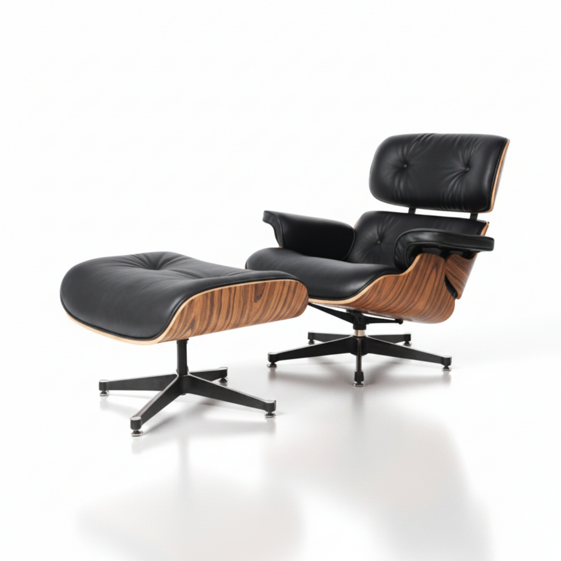 Charles Eames Inspired Iconic Style Lounge Chair & Ottoman - Rosewood & Tan Brown - Aura Furnitures