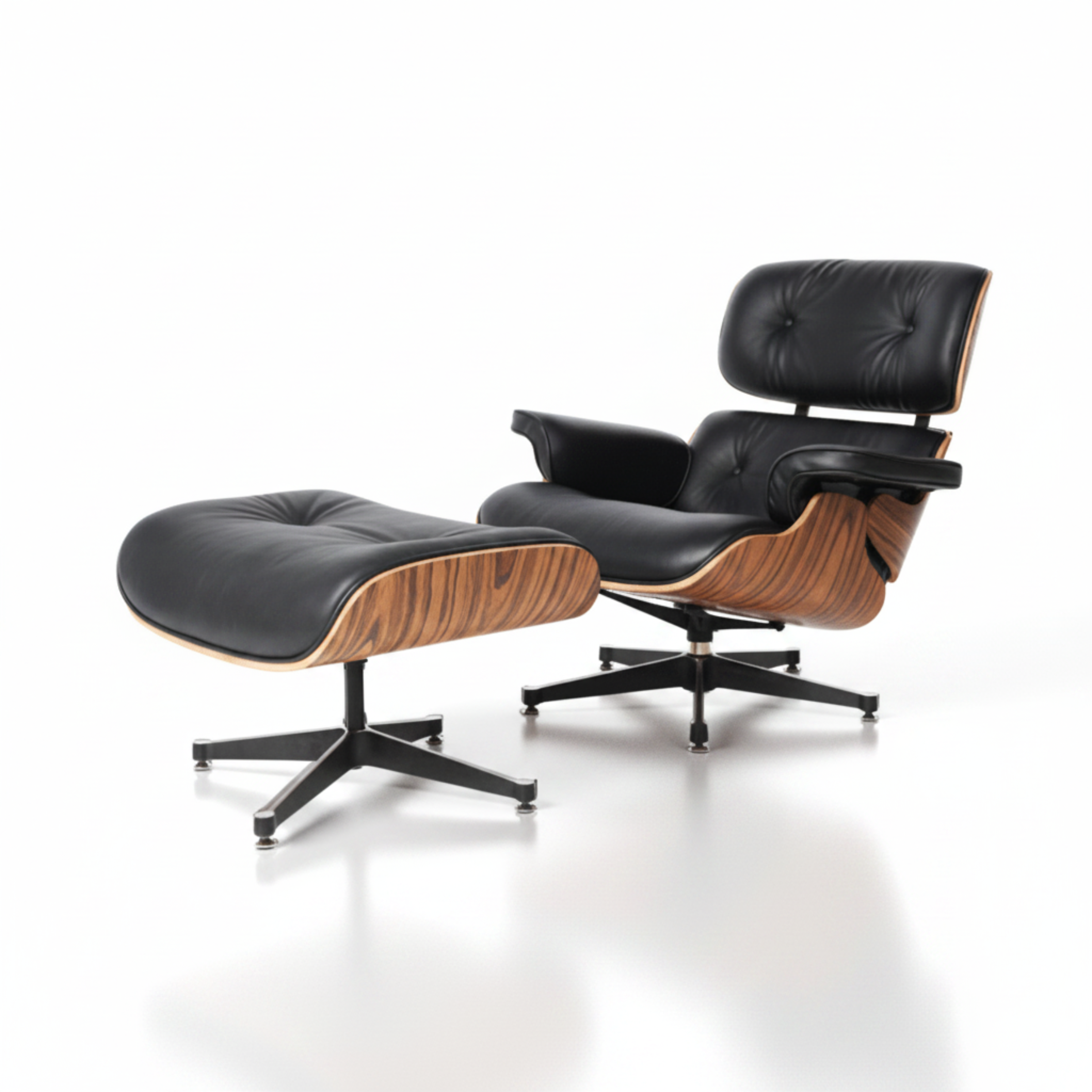 Charles Eames Inspired Iconic Style Lounge Chair & Ottoman - Rosewood & Tan Brown - Aura Furnitures