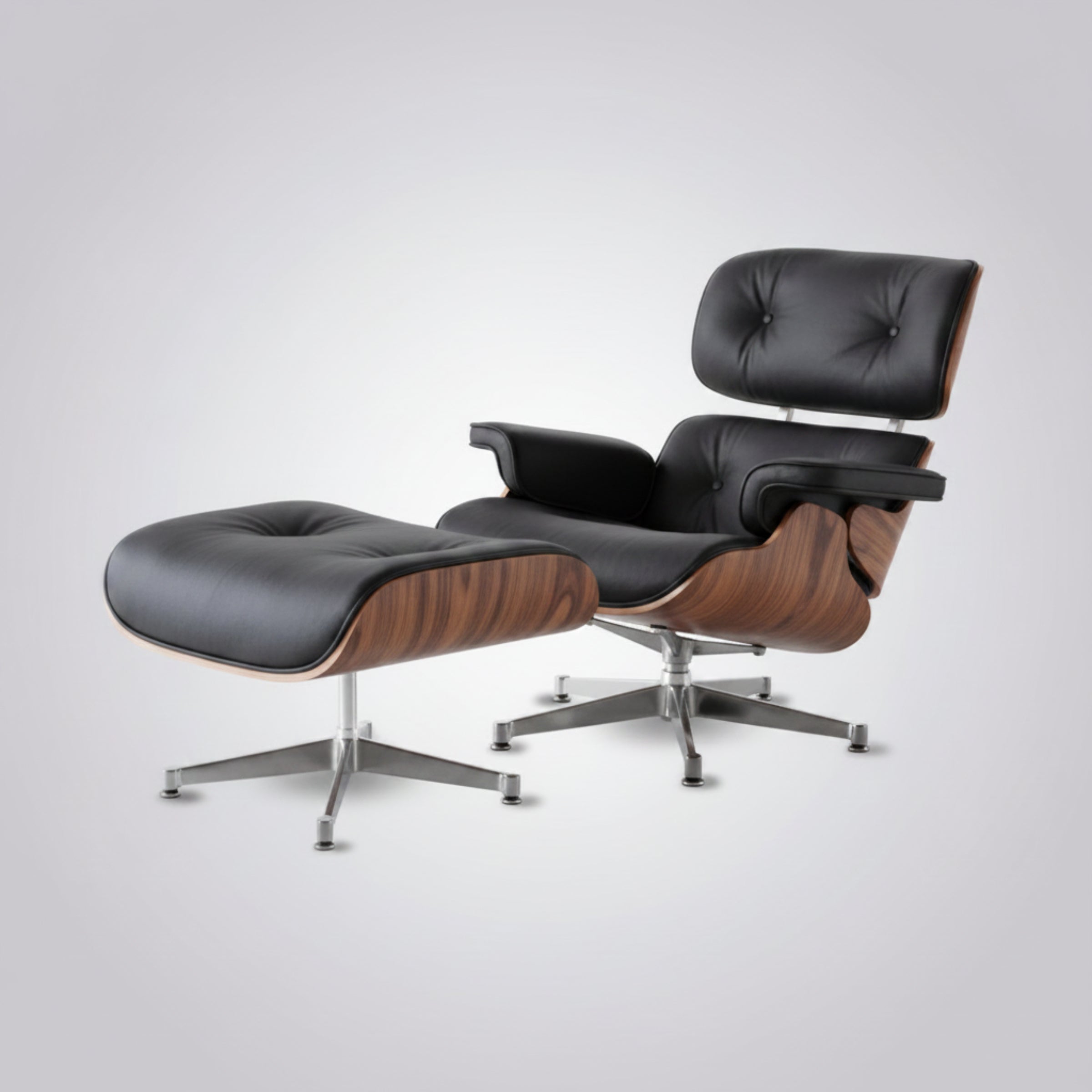 Charles Eames Inspired Iconic Style Lounge Chair & Ottoman - Rosewood & Tan Brown - Aura Furnitures