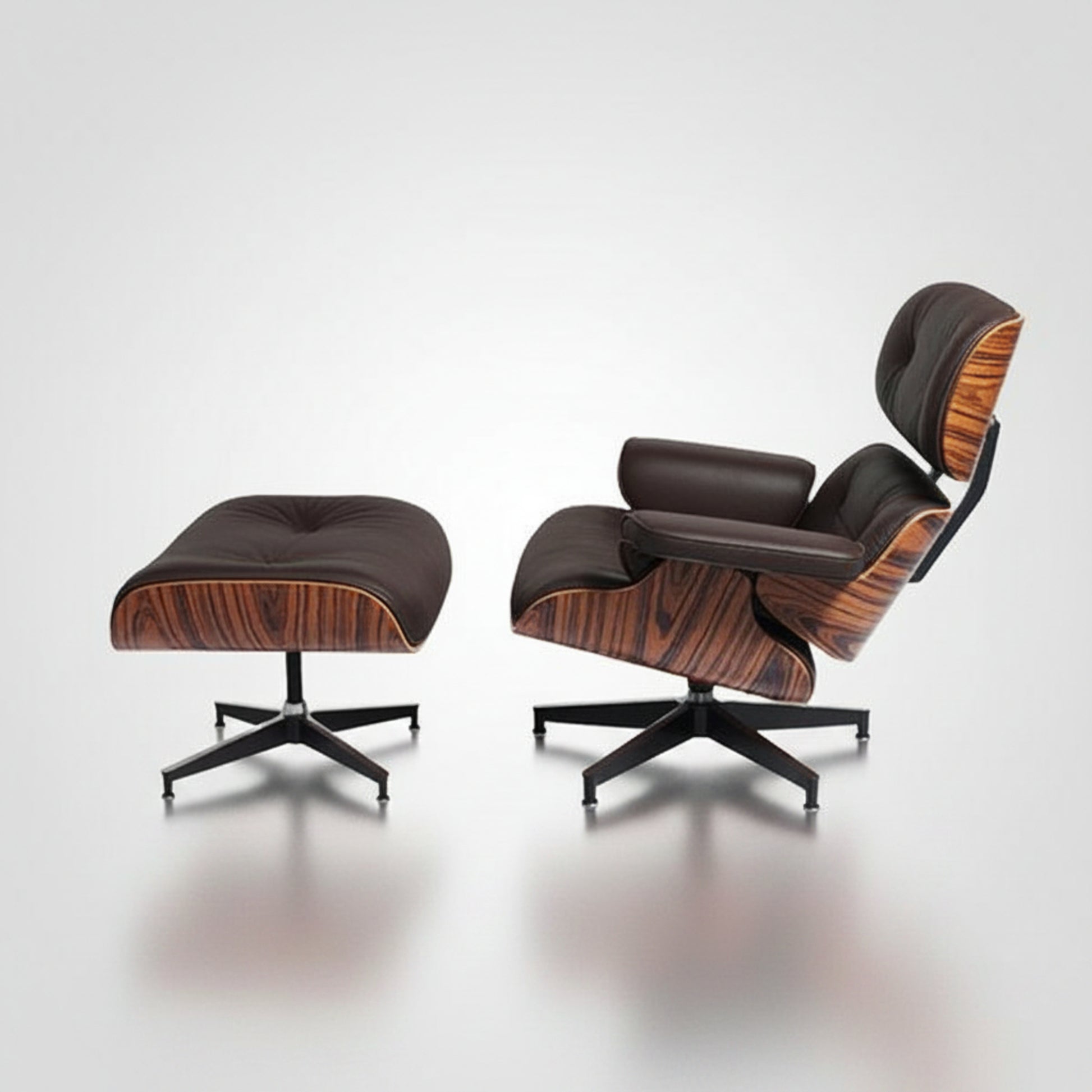 Charles Eames Inspired Iconic Style Lounge Chair & Ottoman - Rosewood & Tan Brown - Aura Furnitures