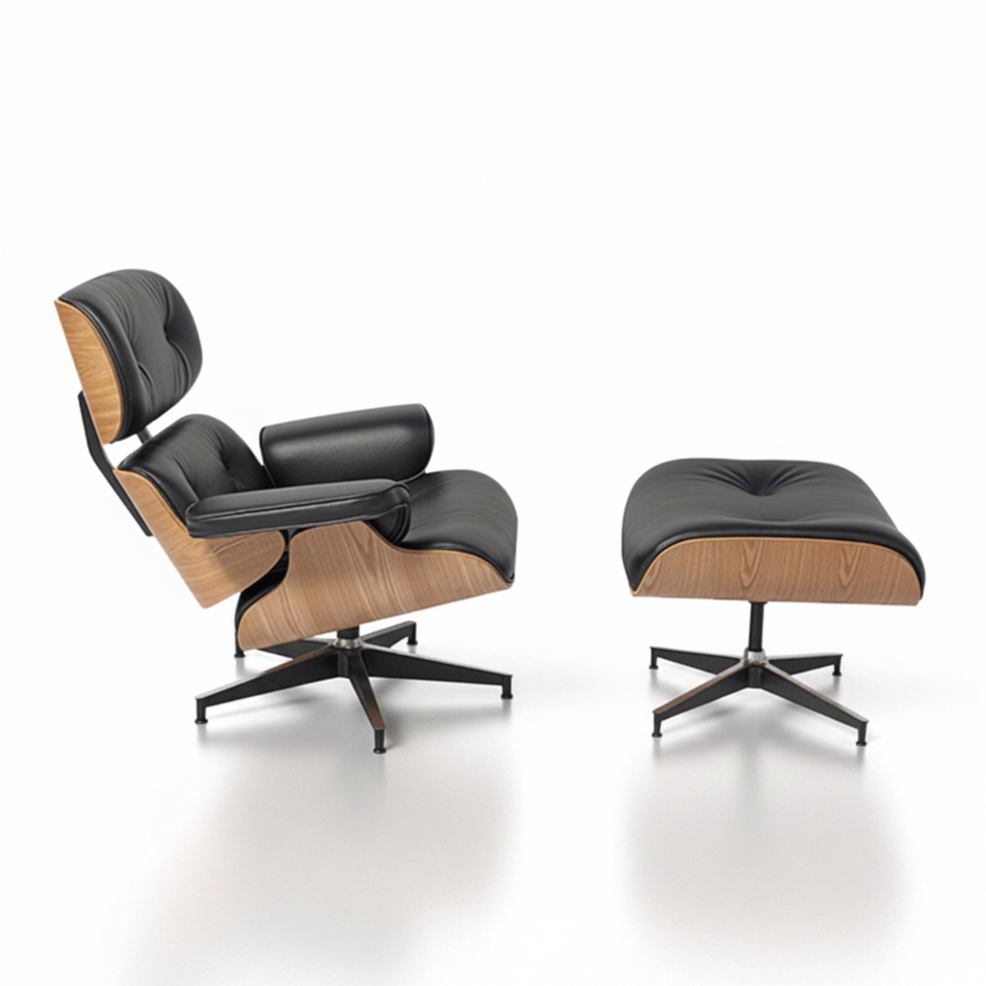 Charles Eames Inspired Mid-Century Iconic Lounge Chair & Ottoman- Ash Wood & Black - Aura Furnitures