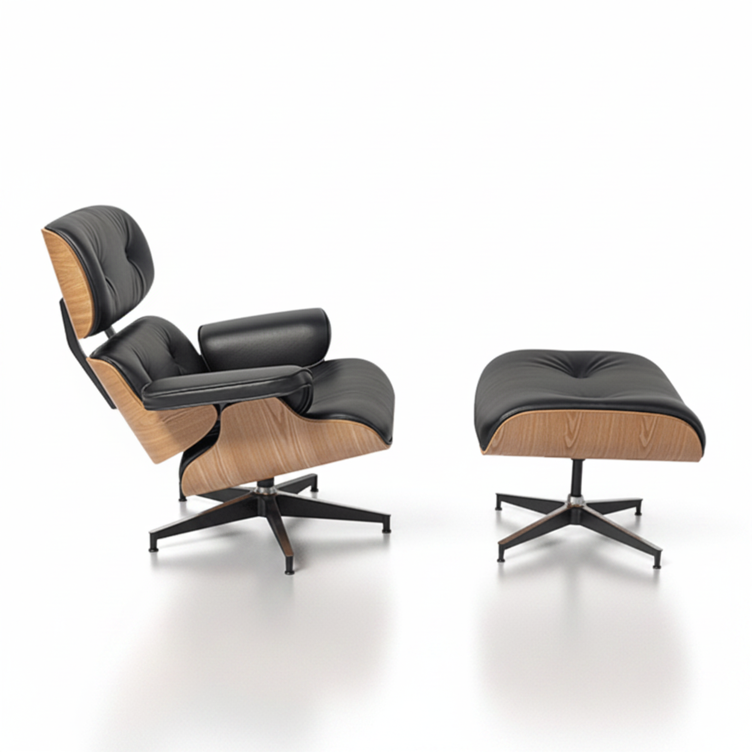 Charles Eames Inspired Mid-Century Iconic Lounge Chair & Ottoman- Ash Wood & Black - Aura Furnitures