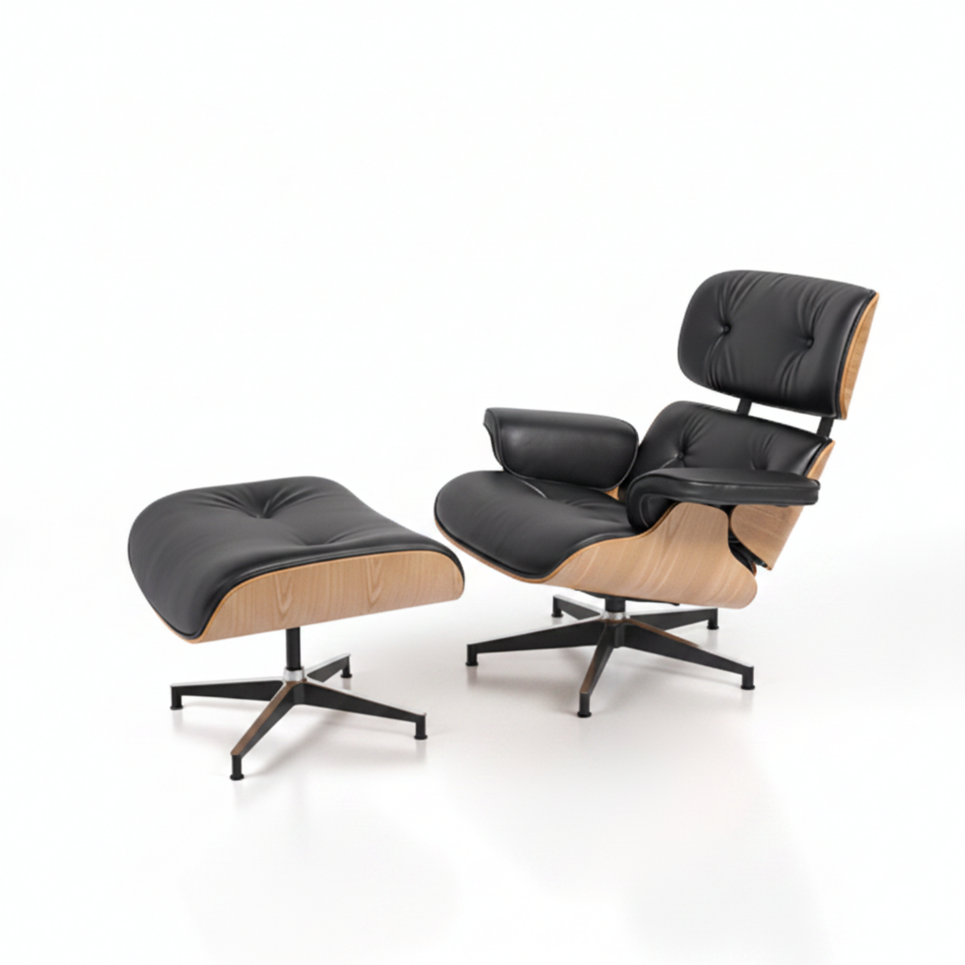 Charles Eames Inspired Mid-Century Iconic Lounge Chair & Ottoman- Ash Wood & Black - Aura Furnitures