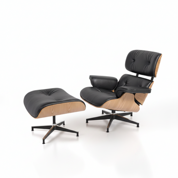 Charles Eames Inspired Mid-Century Iconic Lounge Chair & Ottoman- Ash Wood & Black - Aura Furnitures