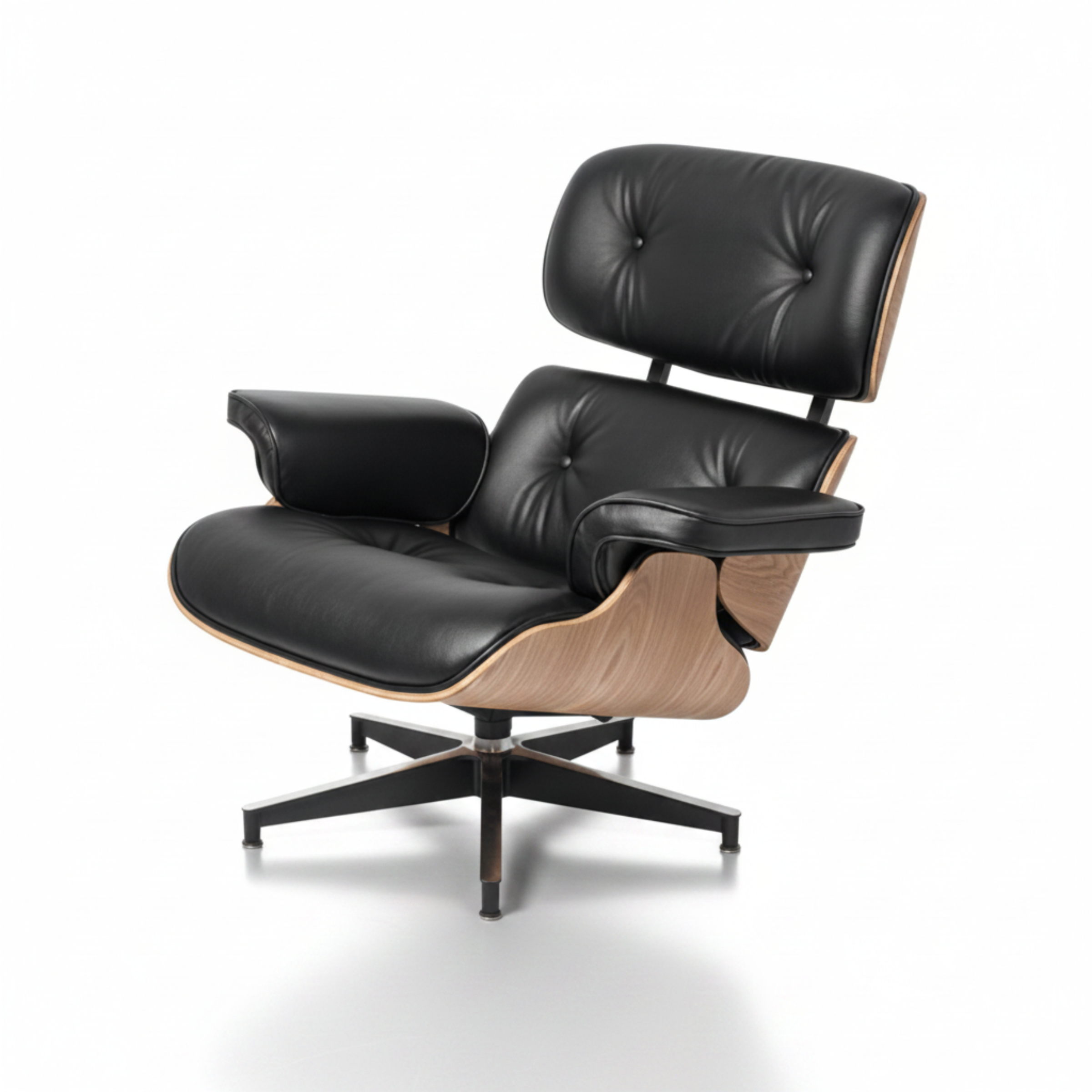 Charles Eames Inspired Mid-Century Iconic Lounge Chair & Ottoman- Ash Wood & Black - Aura Furnitures