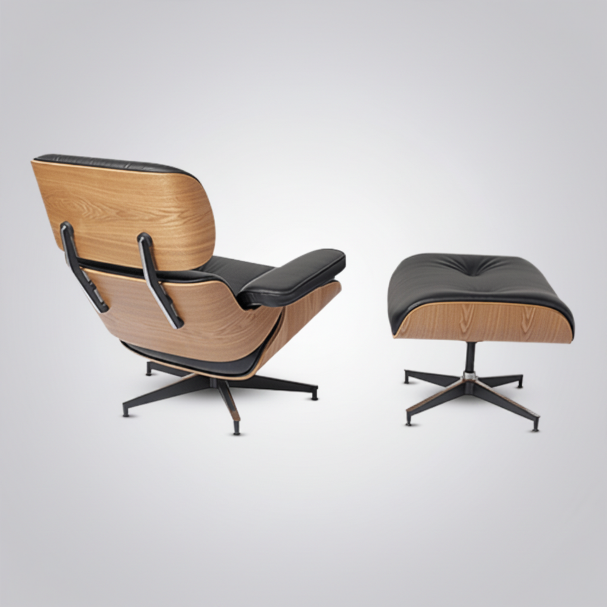 Charles Eames Inspired Mid-Century Iconic Lounge Chair & Ottoman- Ash Wood & Black - Aura Furnitures