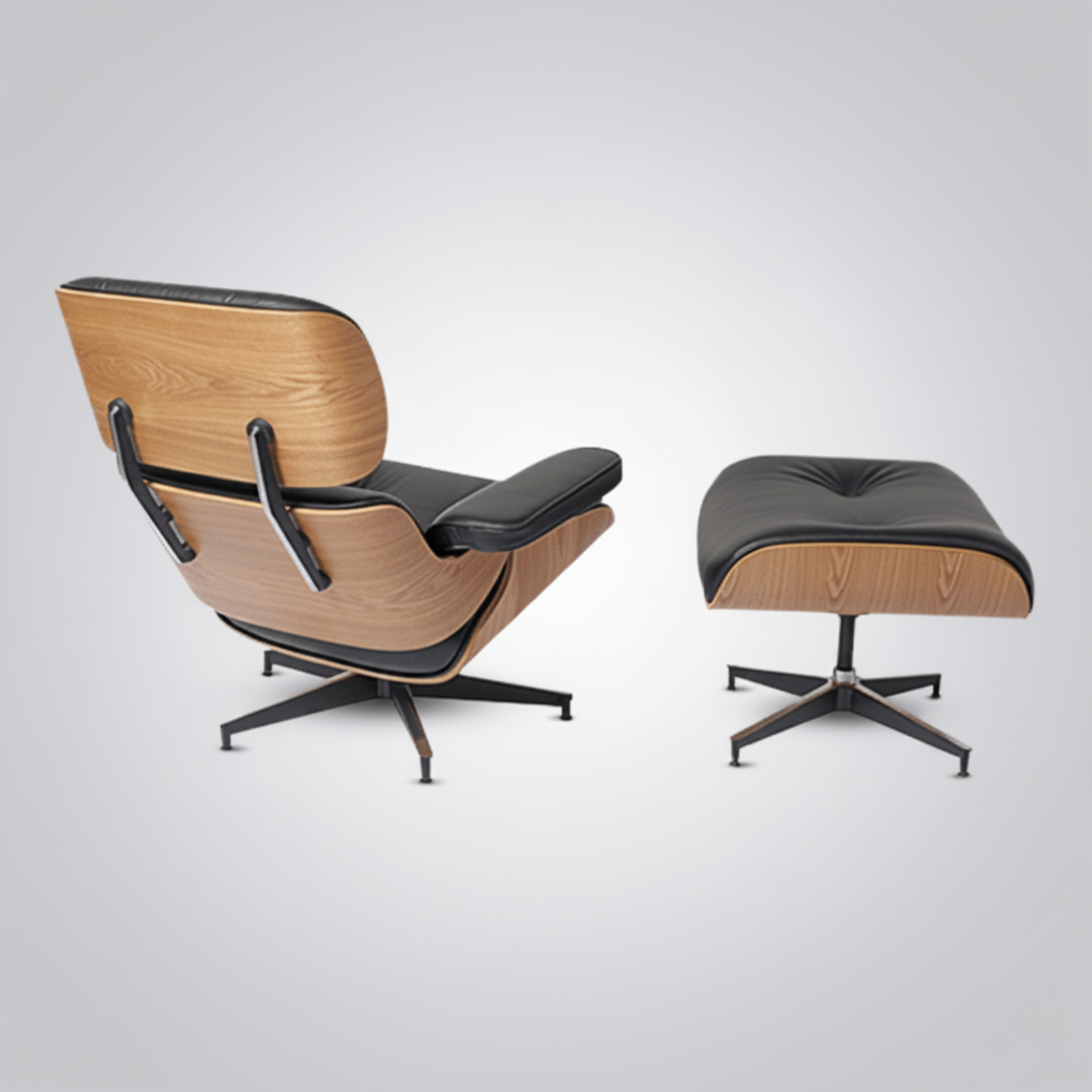 Charles Eames Inspired Mid-Century Iconic Lounge Chair & Ottoman- Ash Wood & Black - Aura Furnitures