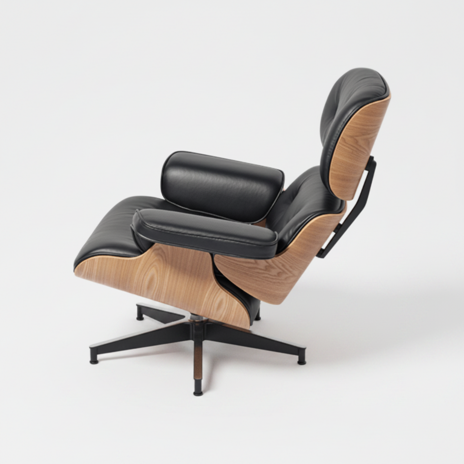 Charles Eames Inspired Mid-Century Iconic Lounge Chair & Ottoman- Ash Wood & Black - Aura Furnitures