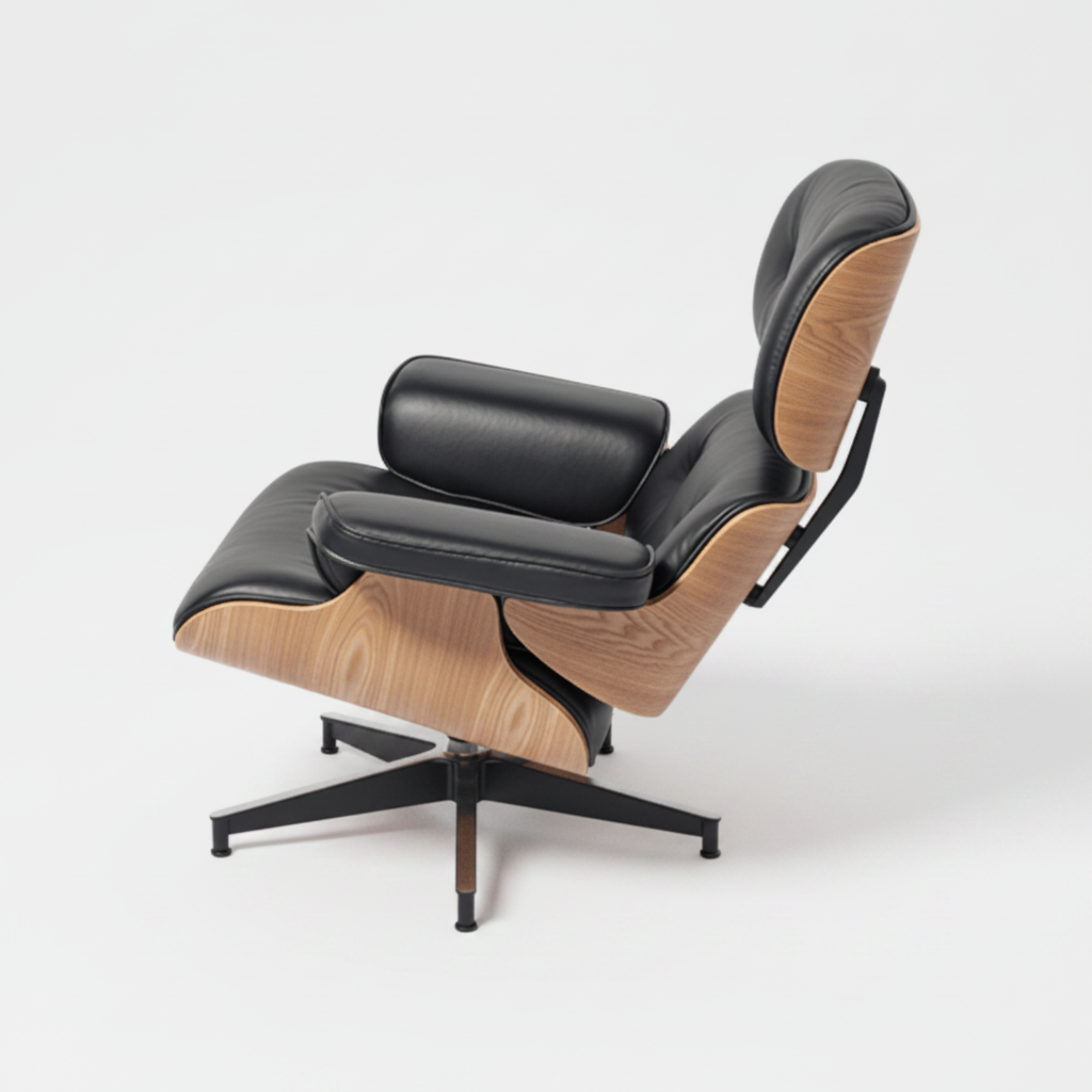 Charles Eames Inspired Mid-Century Iconic Lounge Chair & Ottoman- Ash Wood & Black - Aura Furnitures
