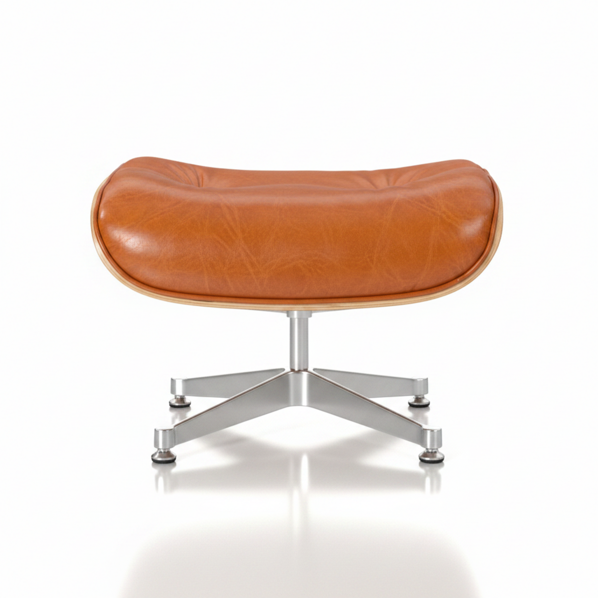 Charles Eames Inspired Mid-Century Iconic Lounge Chair & Ottoman in Burnt Orange Waxed Leather & Walnut Wood - Aura Furnitures