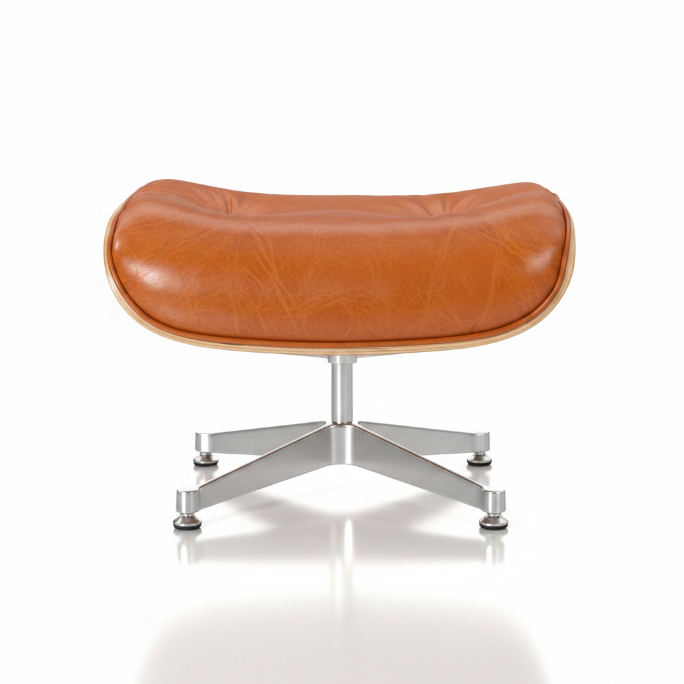 Charles Eames Inspired Mid-Century Iconic Lounge Chair & Ottoman in Burnt Orange Waxed Leather & Walnut Wood - Aura Furnitures