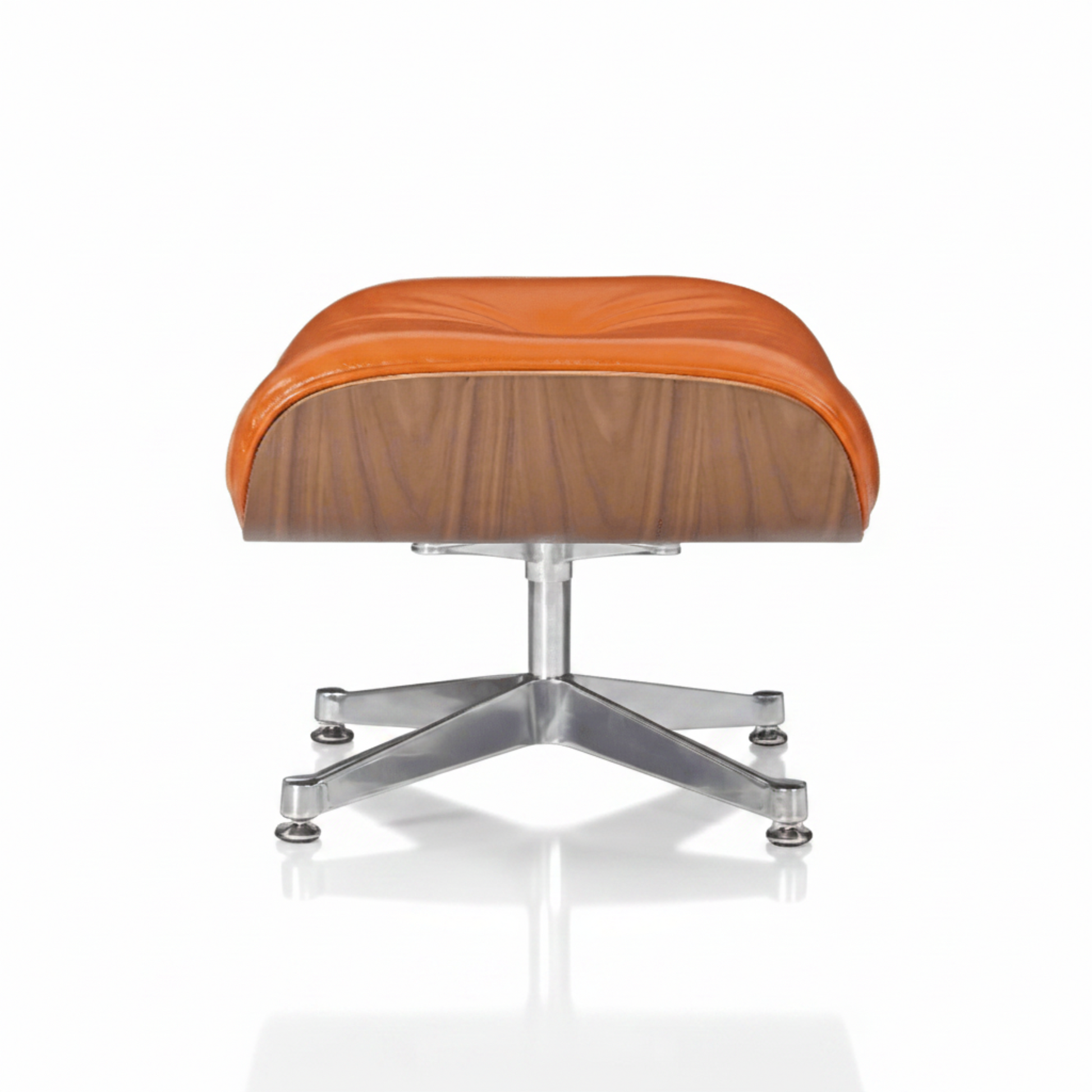 Charles Eames Inspired Mid-Century Iconic Lounge Chair & Ottoman in Burnt Orange Waxed Leather & Walnut Wood - Aura Furnitures