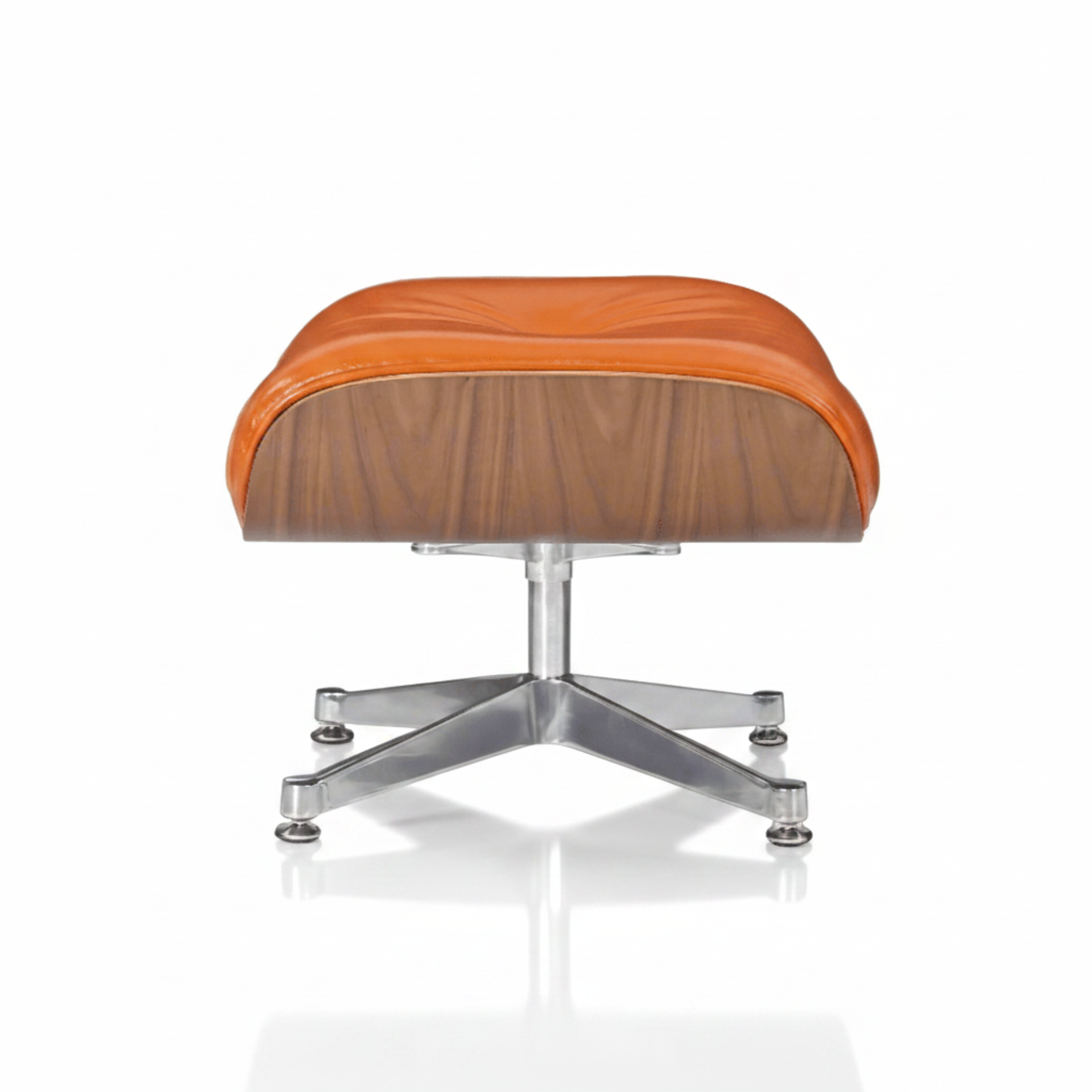 Charles Eames Inspired Mid-Century Iconic Lounge Chair & Ottoman in Burnt Orange Waxed Leather & Walnut Wood - Aura Furnitures