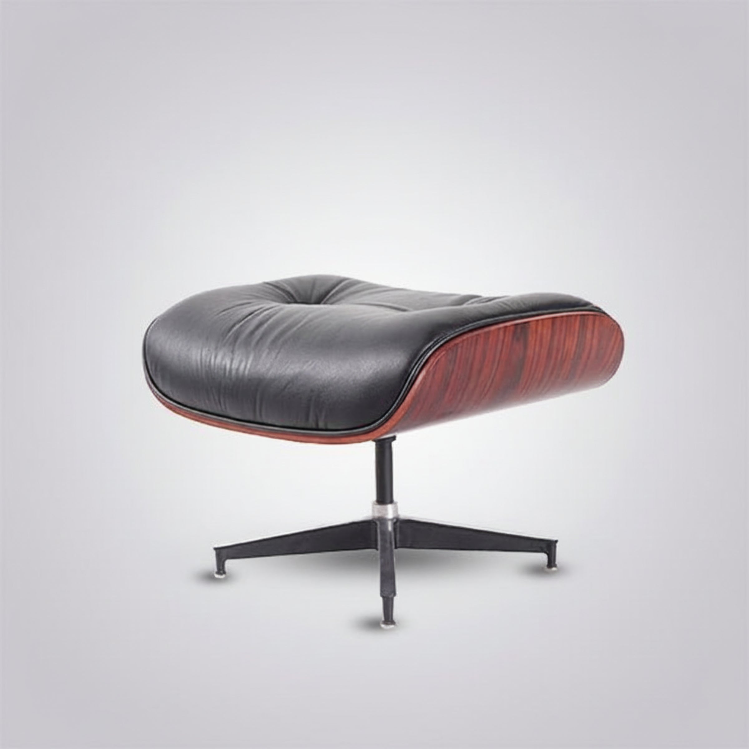 Charles Eames Inspired Mid-Century Iconic Lounge Chair & Ottoman in Dark Rose Wood & Black Leather - Aura Furnitures