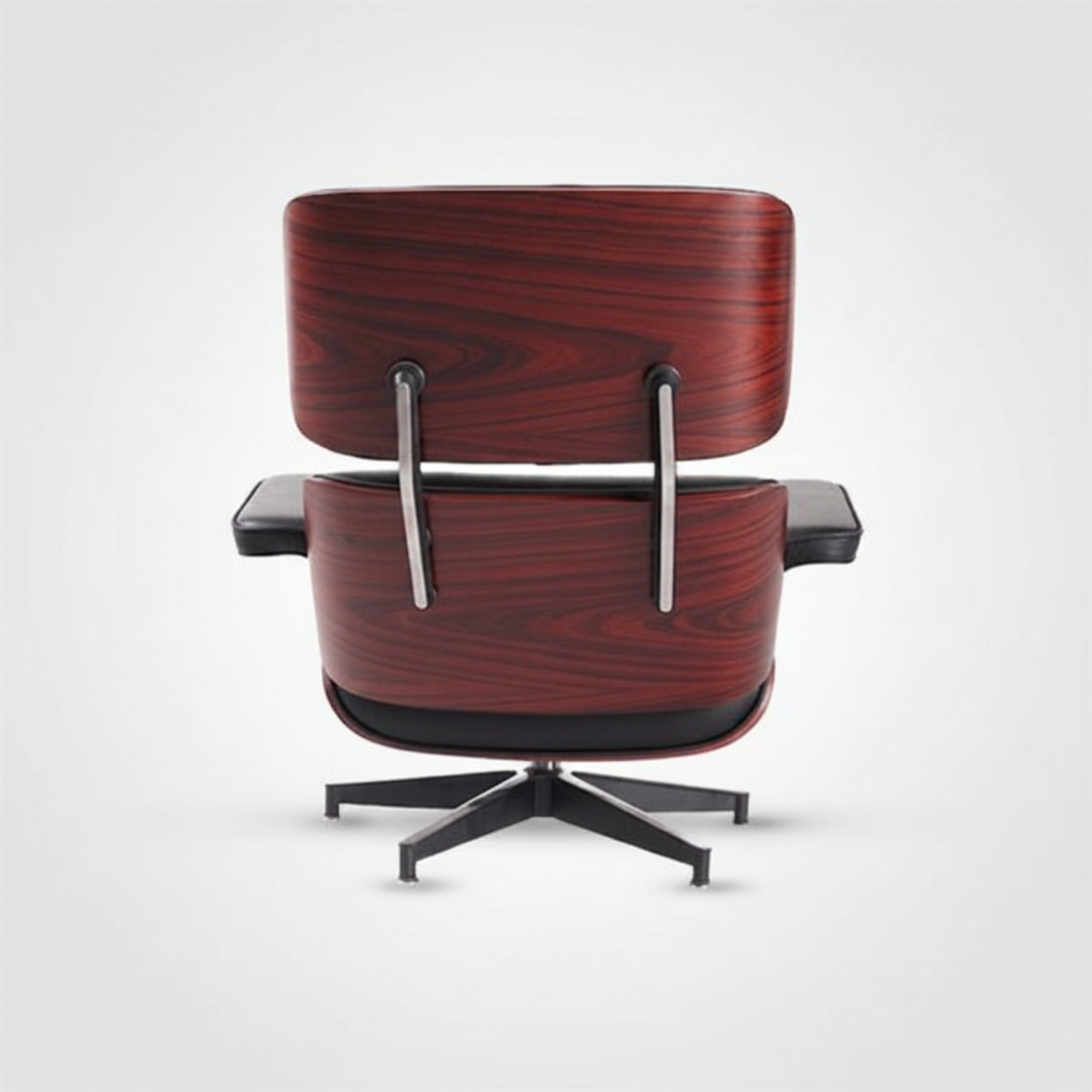 Charles Eames Inspired Mid-Century Iconic Lounge Chair & Ottoman in Dark Rose Wood & Black Leather - Aura Furnitures