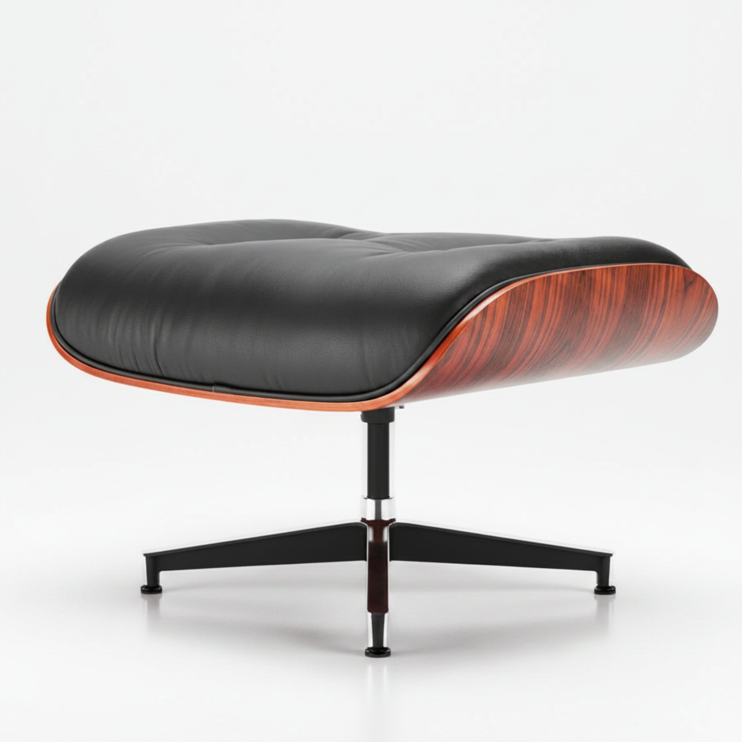 Charles Eames Inspired Mid-Century Iconic Lounge Chair & Ottoman in Dark Rose Wood & Black Leather - Aura Furnitures