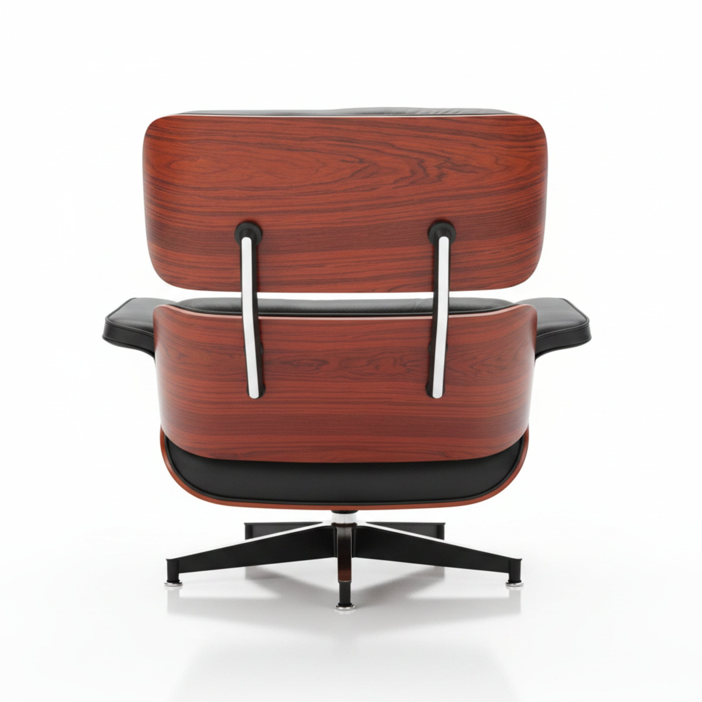 Charles Eames Inspired Mid-Century Iconic Lounge Chair & Ottoman in Dark Rose Wood & Black Leather - Aura Furnitures