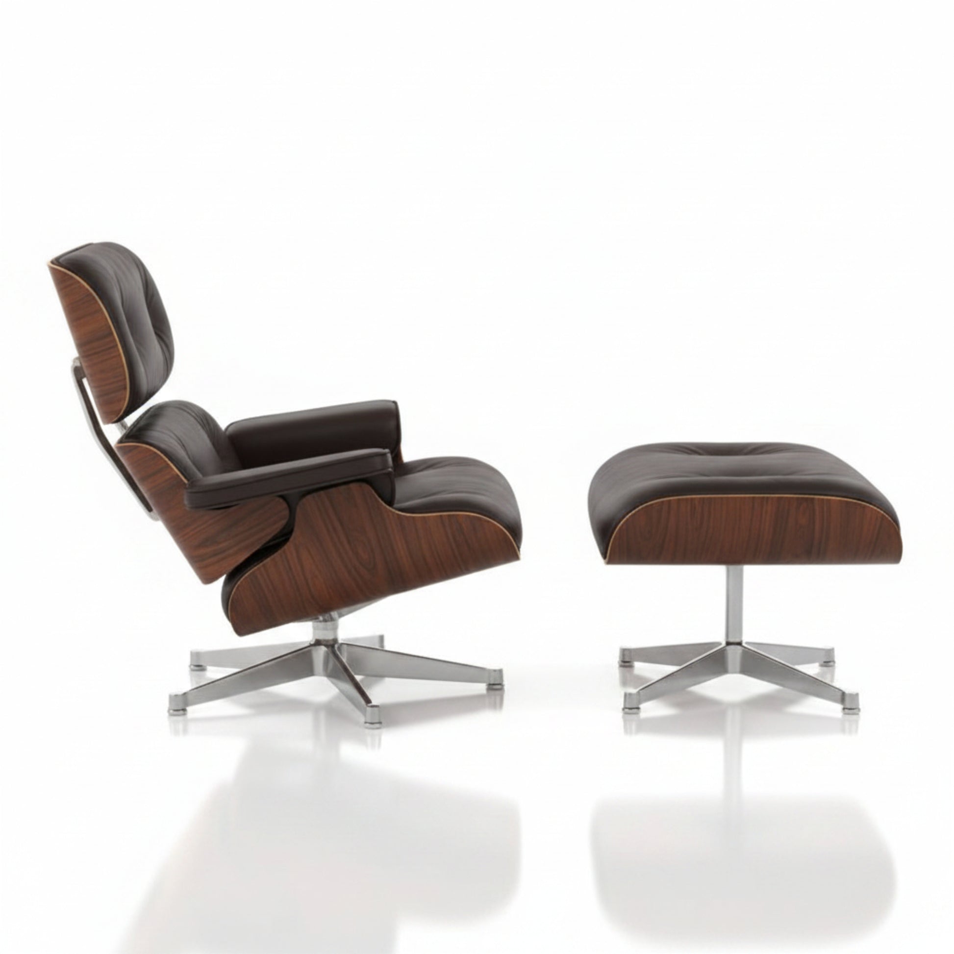 Charles Eames Inspired Mid-Century Iconic Lounge Chair & Ottoman in Rose Wood Chocolate Brown - Aura Furnitures