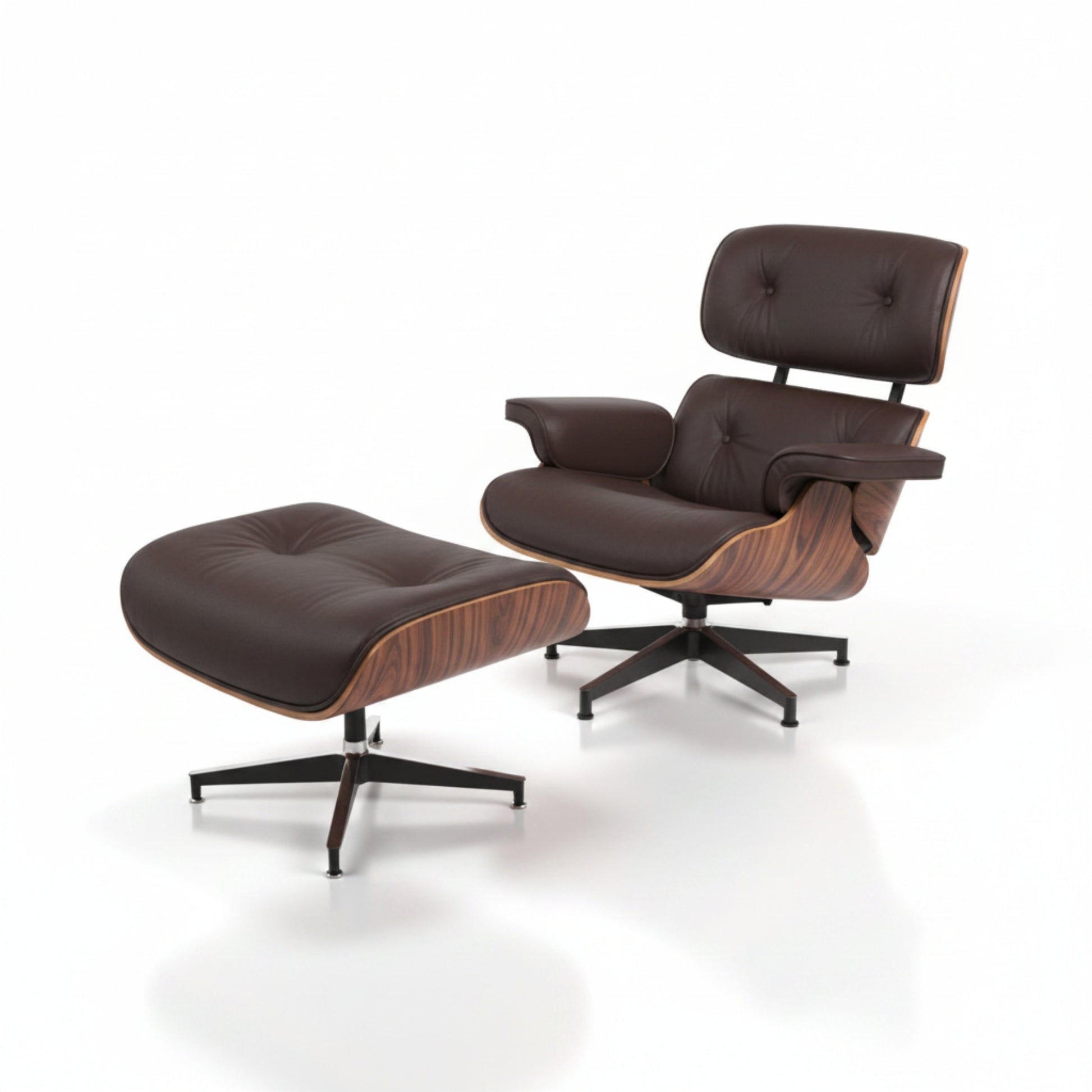 Charles Eames Inspired Mid-Century Iconic Lounge Chair & Ottoman in Rose Wood Chocolate Brown - Aura Furnitures