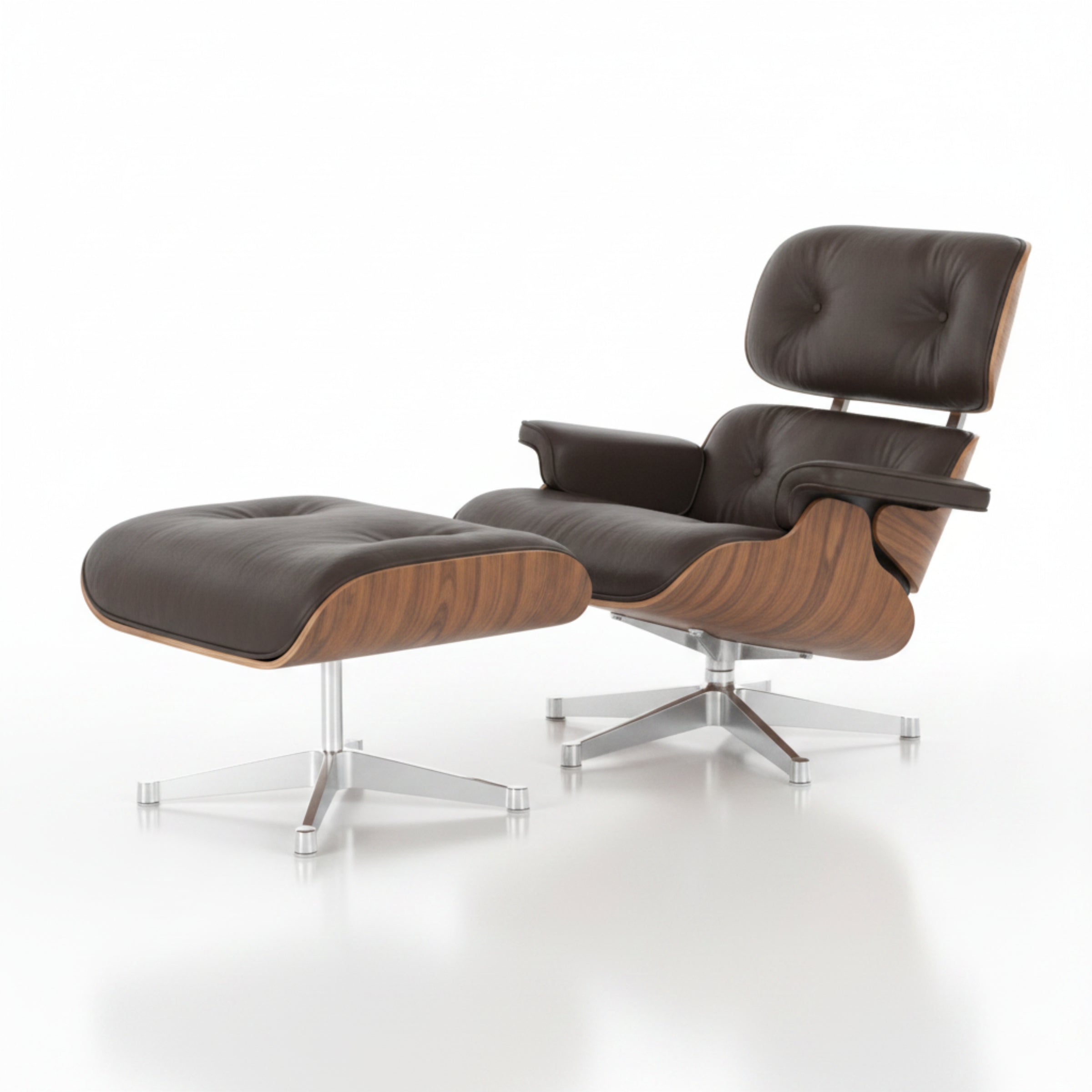 Charles Eames Inspired Mid-Century Iconic Lounge Chair & Ottoman in Rose Wood Chocolate Brown - Aura Furnitures
