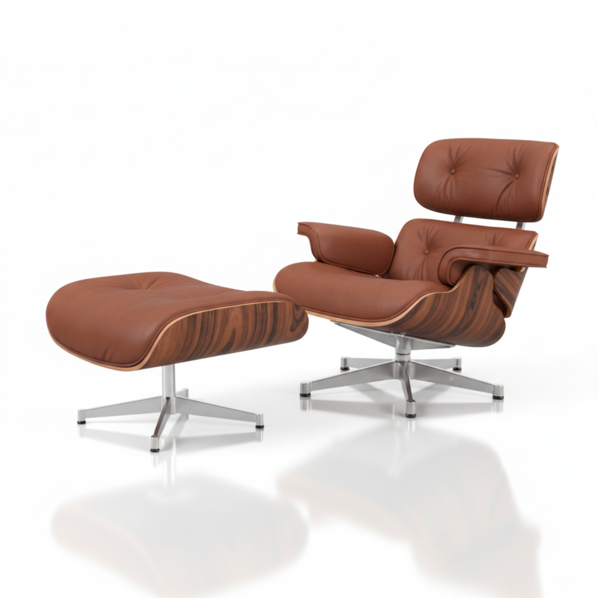 Charles Eames Inspired Mid-Century Iconic Lounge Chair & Ottoman in Rose Wood Chocolate Brown - Aura Furnitures