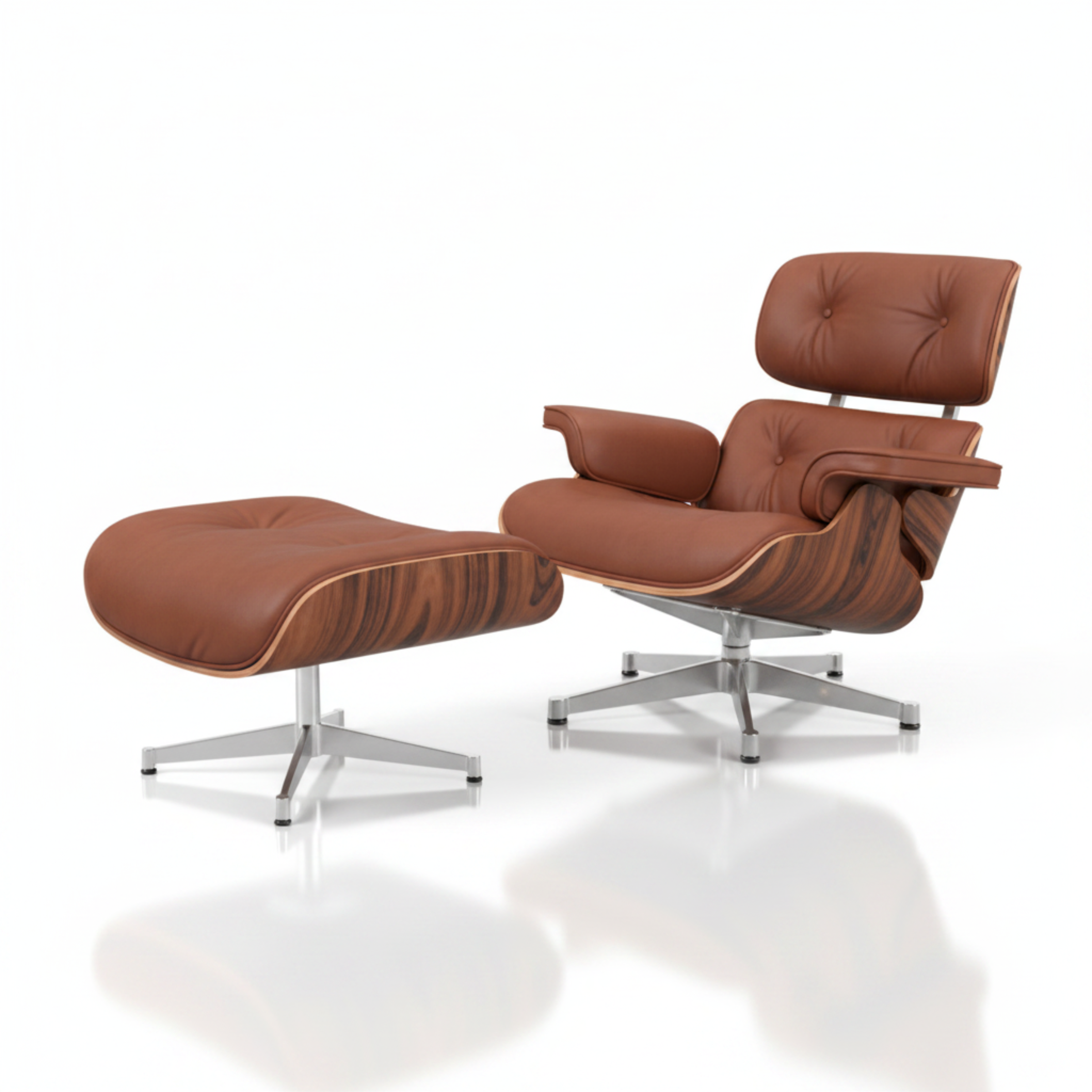 Charles Eames Inspired Mid-Century Iconic Lounge Chair & Ottoman in Rose Wood Chocolate Brown - Aura Furnitures