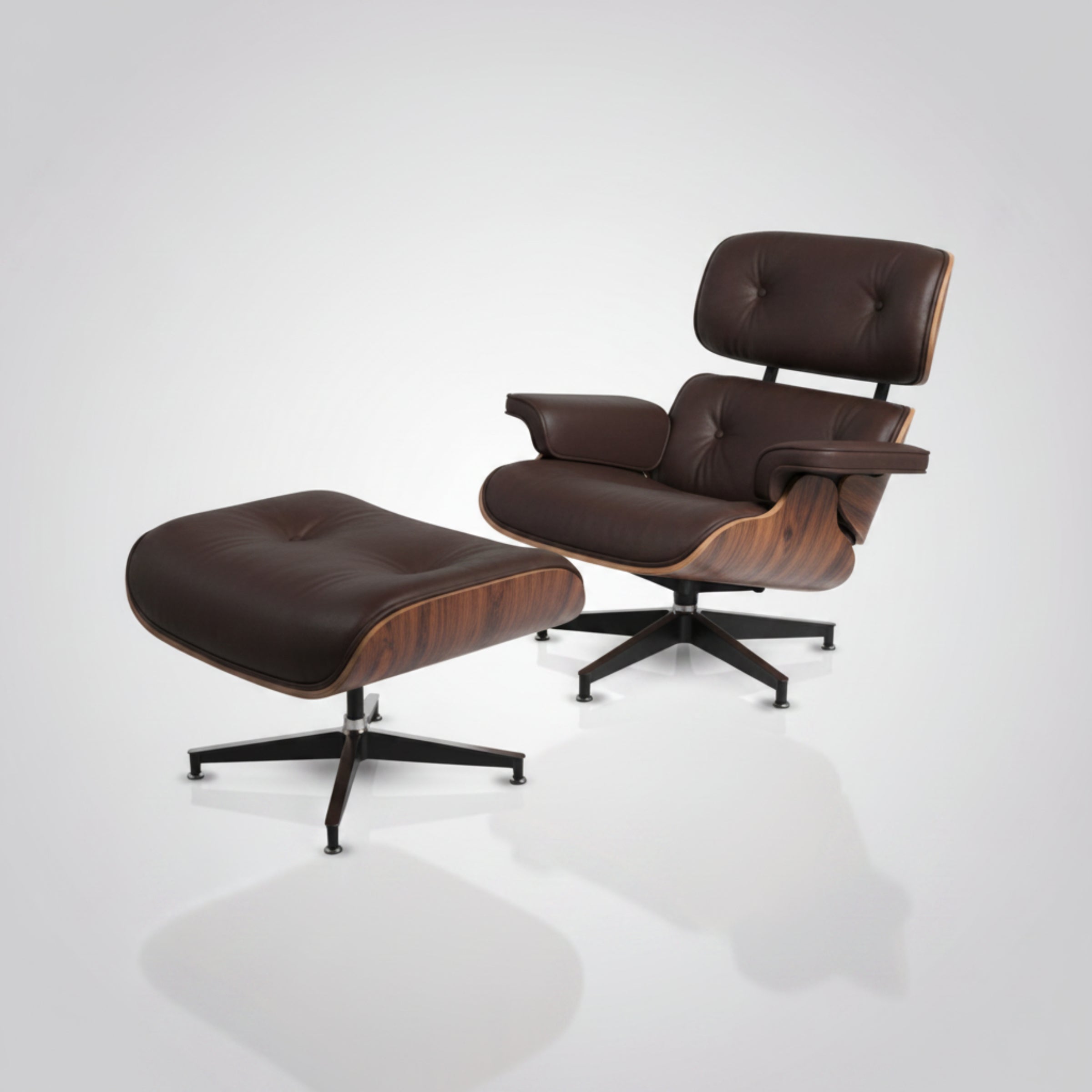 Charles Eames Inspired Mid-Century Iconic Lounge Chair & Ottoman in Rose Wood Chocolate Brown - Aura Furnitures