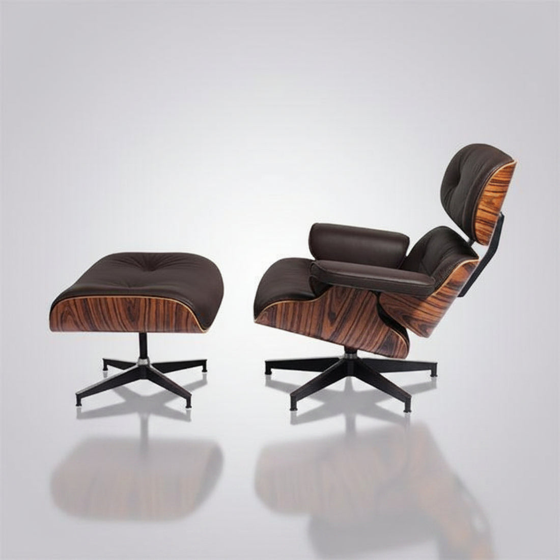 Charles Eames Inspired Mid-Century Iconic Lounge Chair & Ottoman in Rose Wood Chocolate Brown - Aura Furnitures