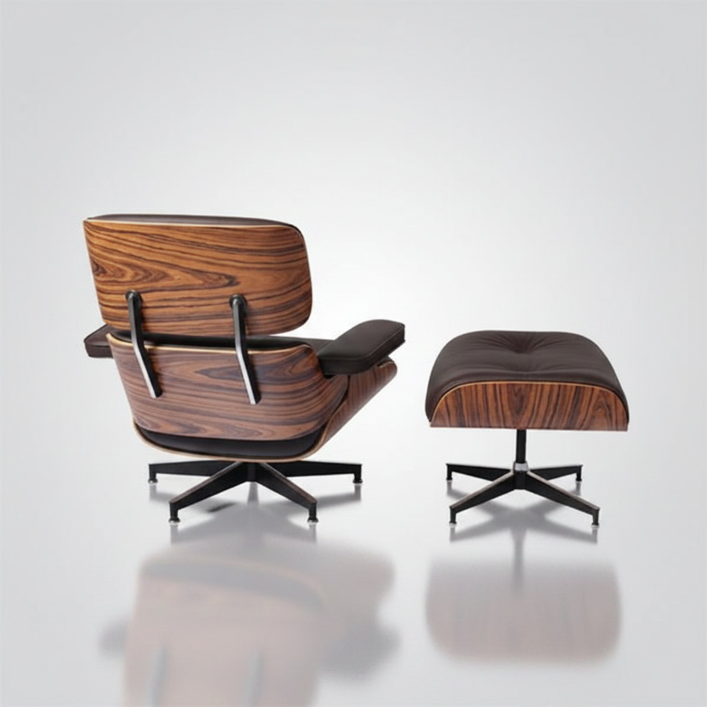 Charles Eames Inspired Mid-Century Iconic Lounge Chair & Ottoman in Rose Wood Chocolate Brown - Aura Furnitures