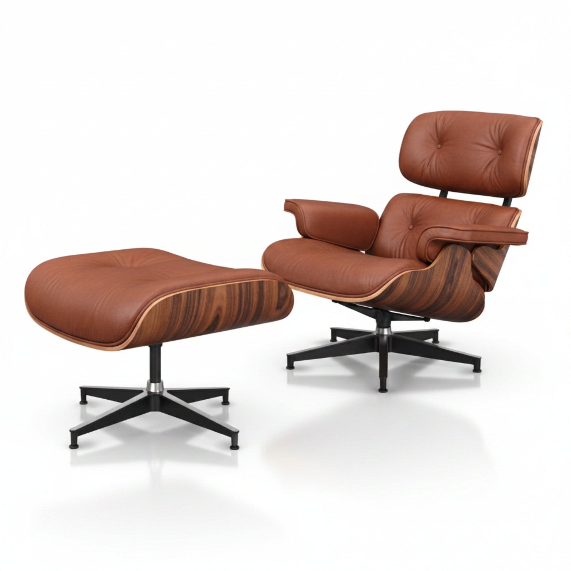 Charles Eames Inspired Mid-Century Iconic Lounge Chair & Ottoman in Rose Wood Chocolate Brown - Aura Furnitures