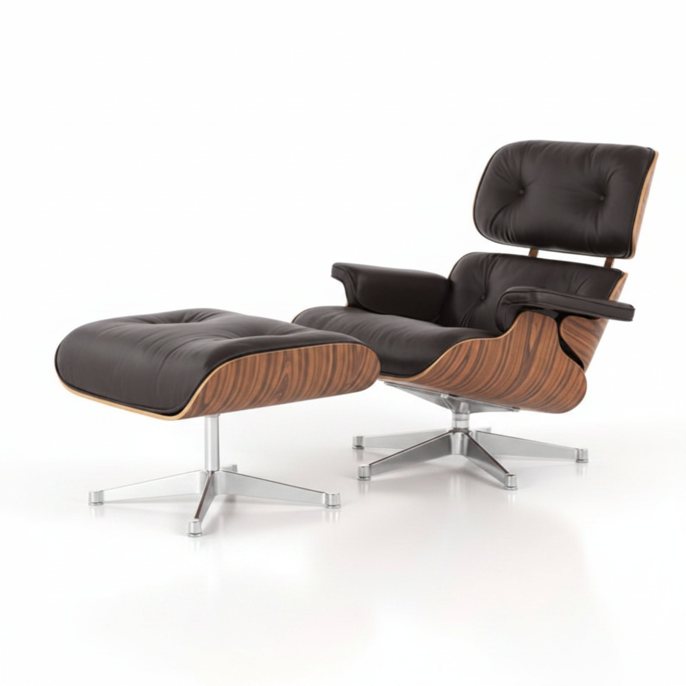 Charles Eames Inspired Mid-Century Iconic Lounge Chair & Ottoman in Rose Wood Chocolate Brown - Aura Furnitures