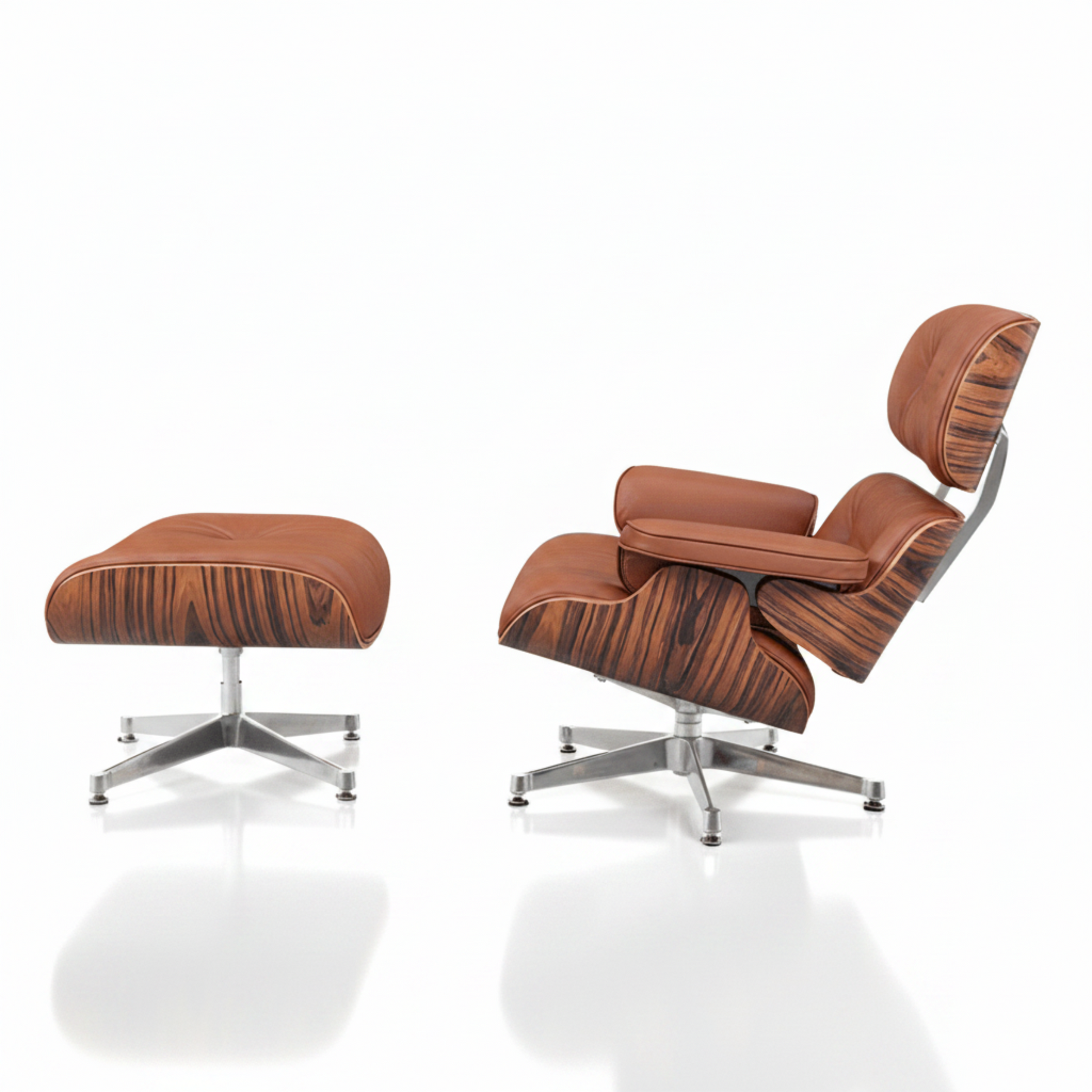 Charles Eames Inspired Mid-Century Iconic Lounge Chair & Ottoman in Rose Wood Chocolate Brown - Aura Furnitures