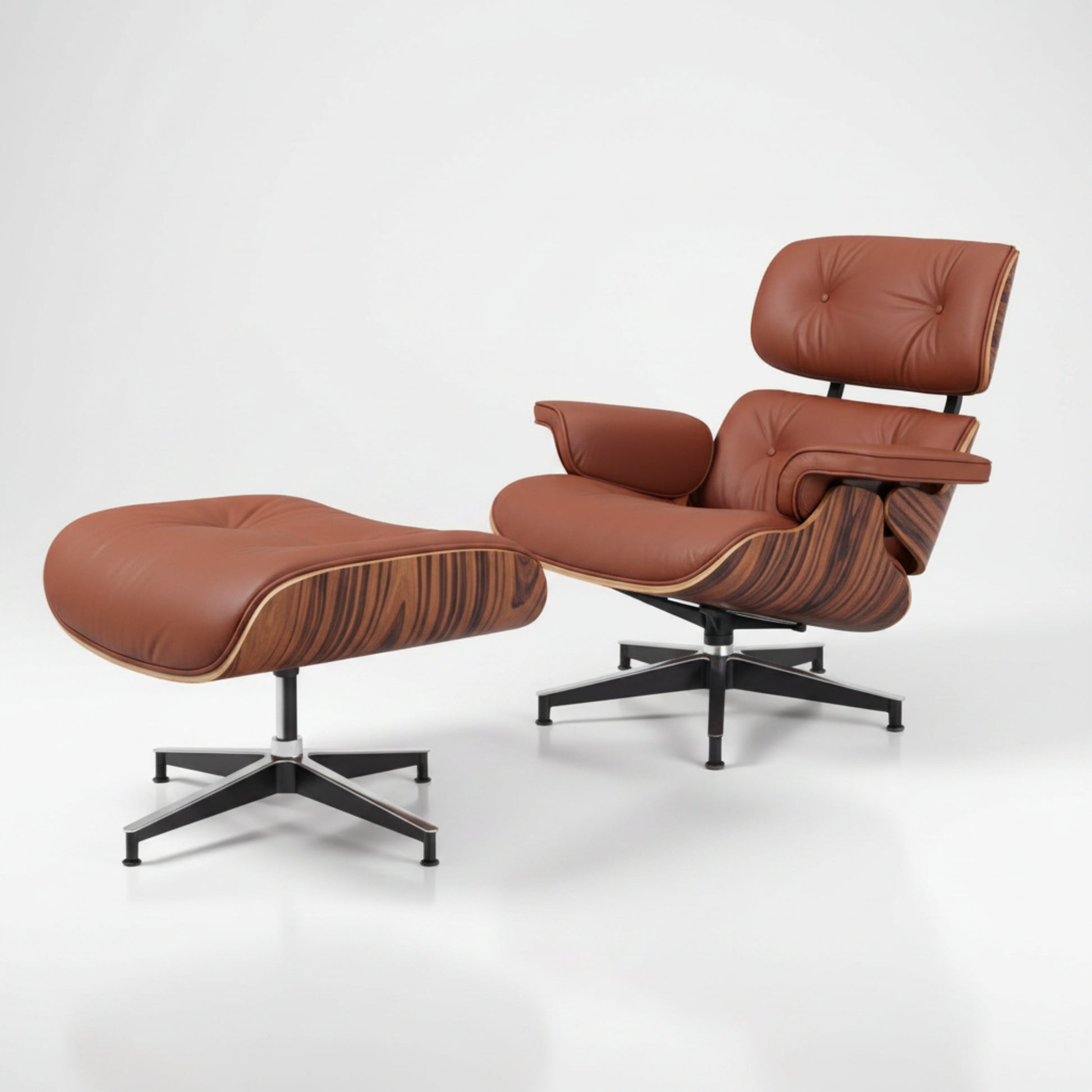 Charles Eames Inspired Mid-Century Iconic Lounge Chair & Ottoman in Rose Wood Chocolate Brown - Aura Furnitures