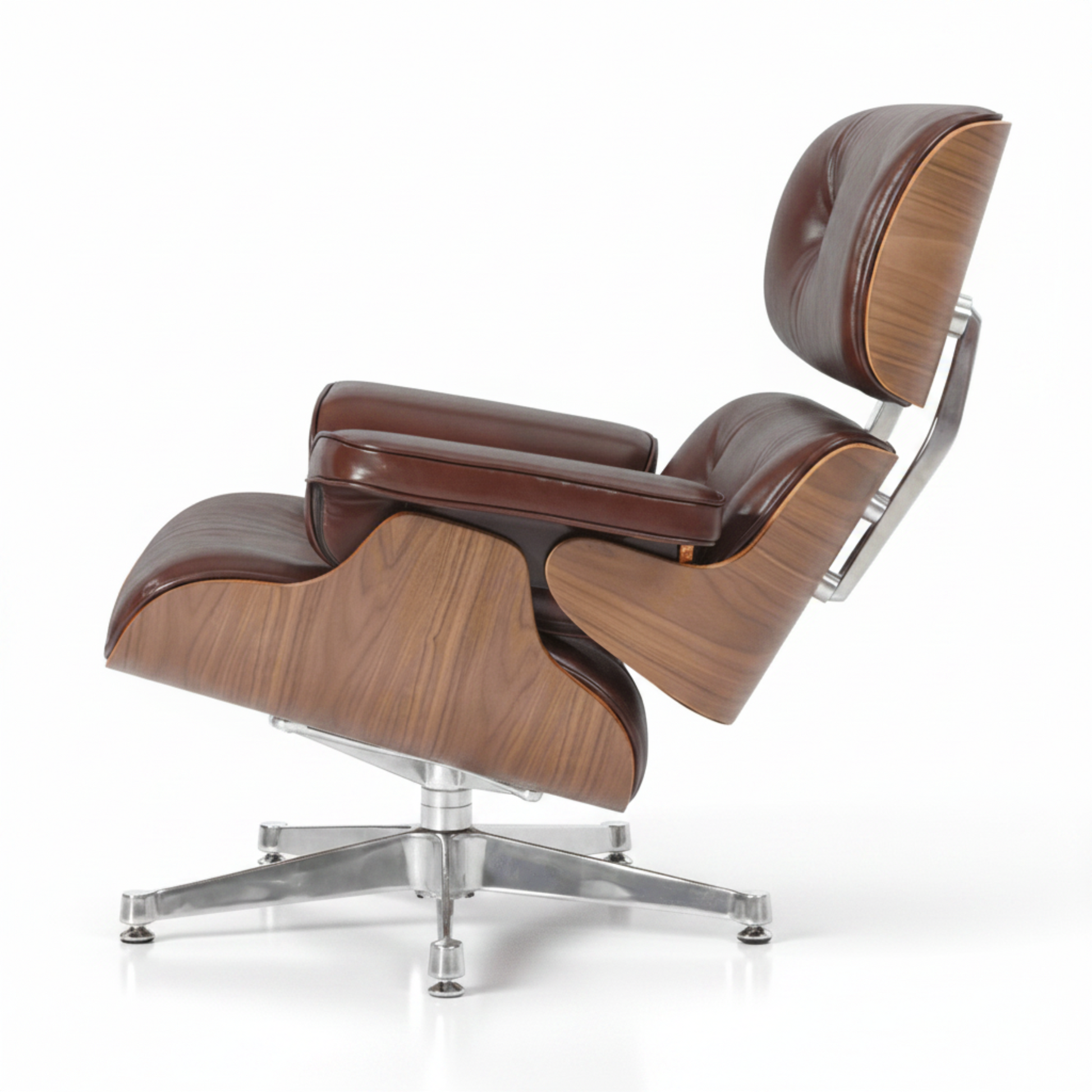 Charles Eames Inspired Mid-Century Iconic Lounge Chair & Ottoman in Vinatge Tan Waxed Leather & Walnut Wood - Aura Furnitures