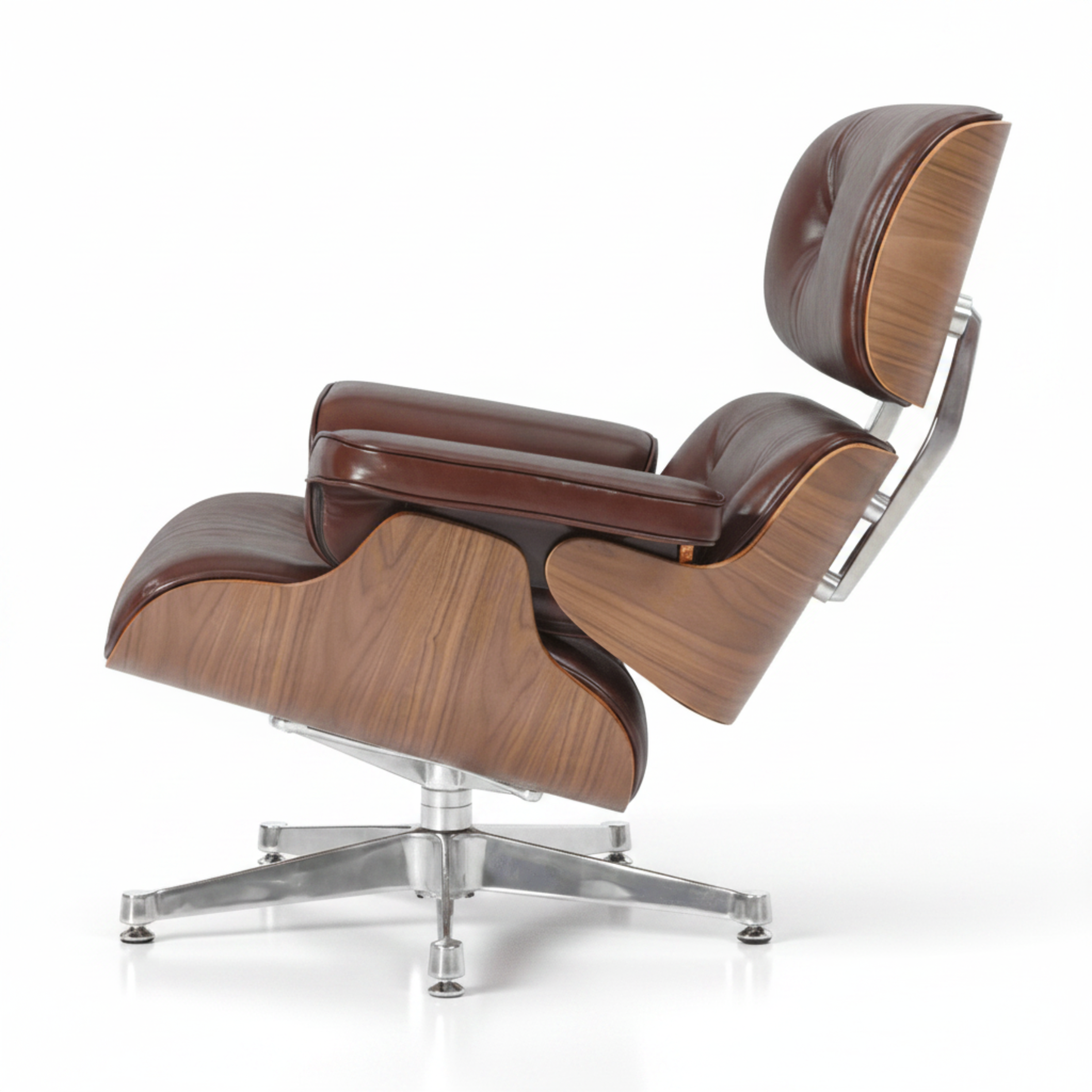 Charles Eames Inspired Mid-Century Iconic Lounge Chair & Ottoman in Vinatge Tan Waxed Leather & Walnut Wood - Aura Furnitures